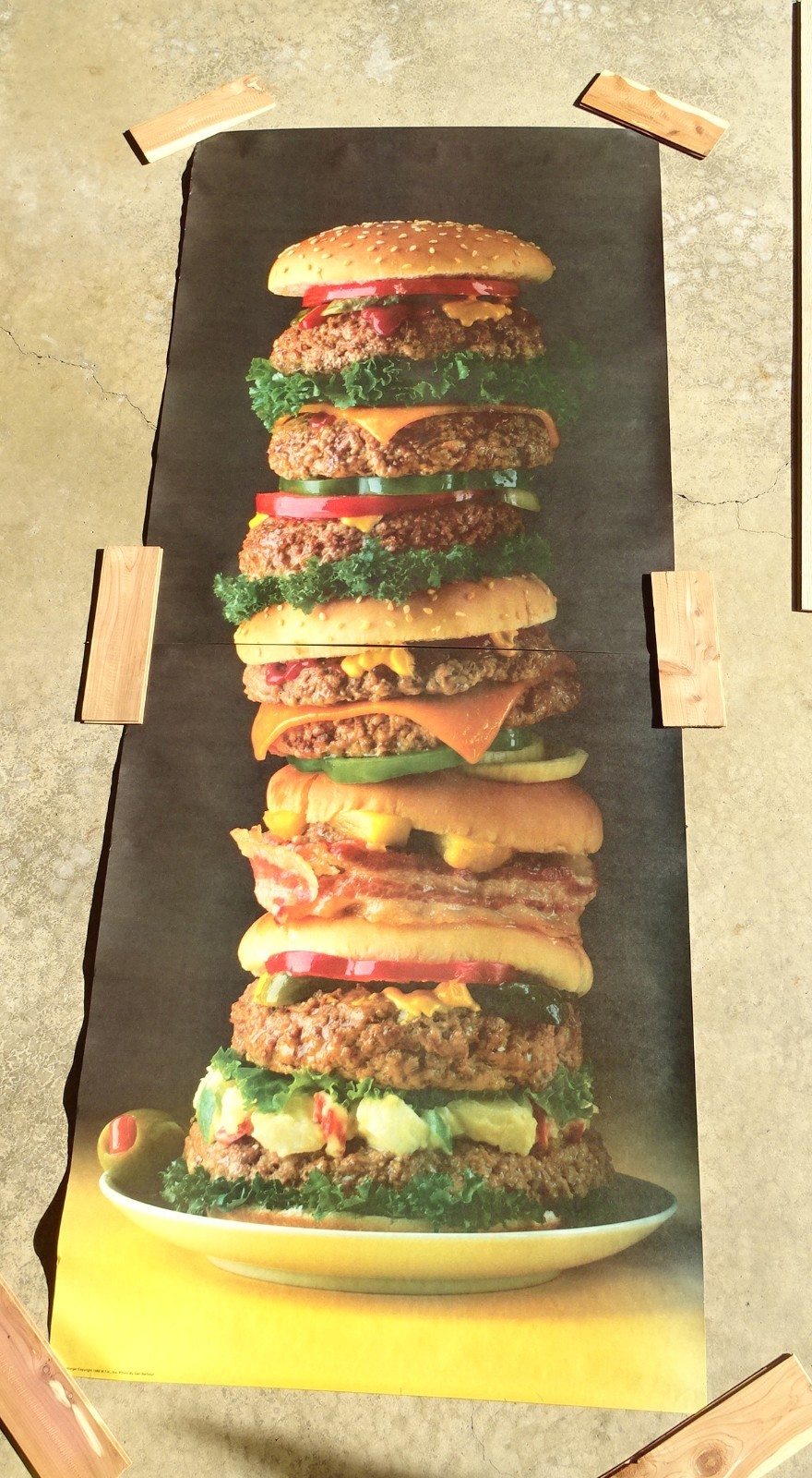 Delecious HUGE Towering Hamburger Photo Door Wall Mural Poster 82.5” X 34” nos