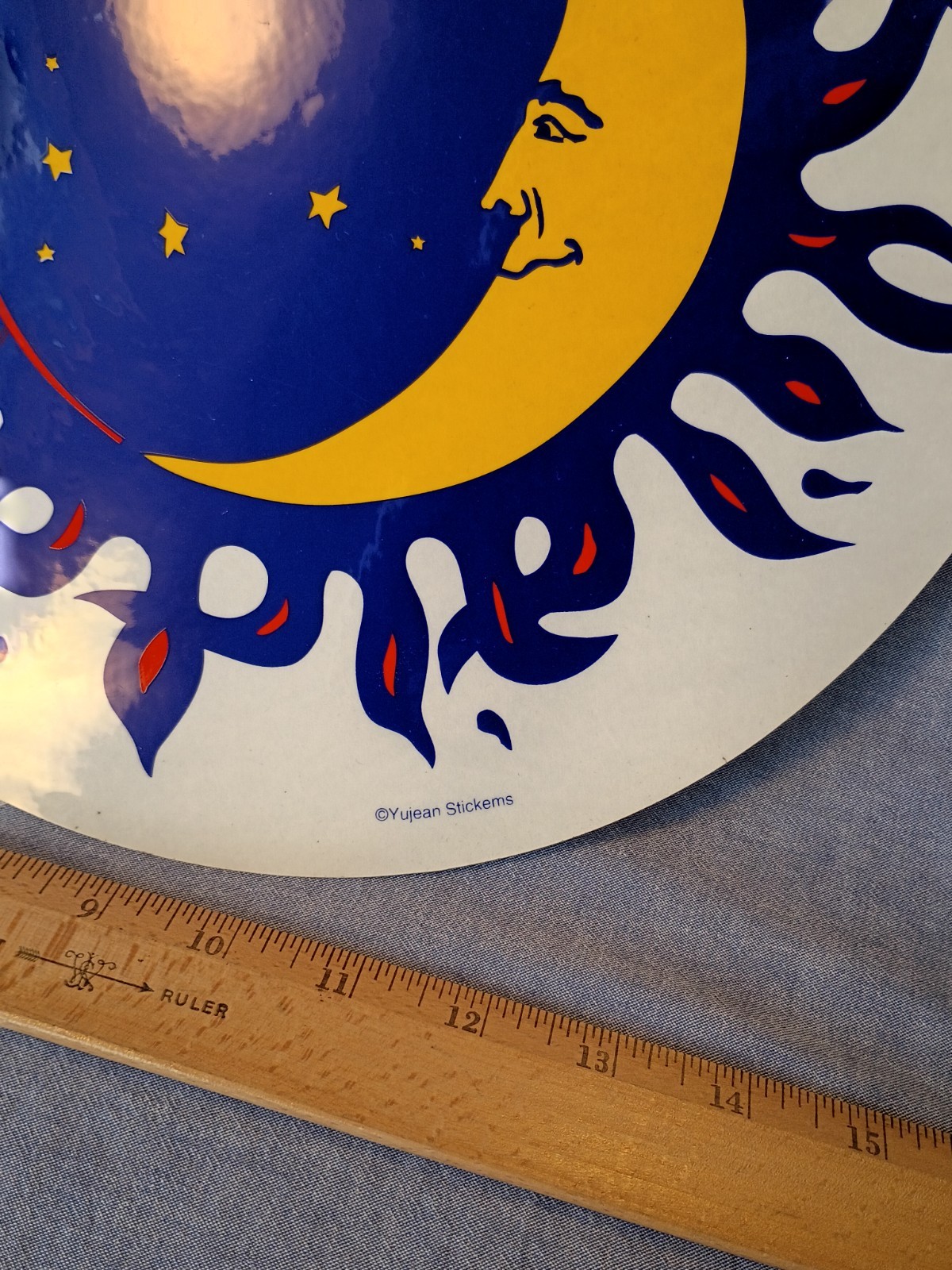 Vintage Yujean Stickems Moon And Sun Sticker 12in. NOS
