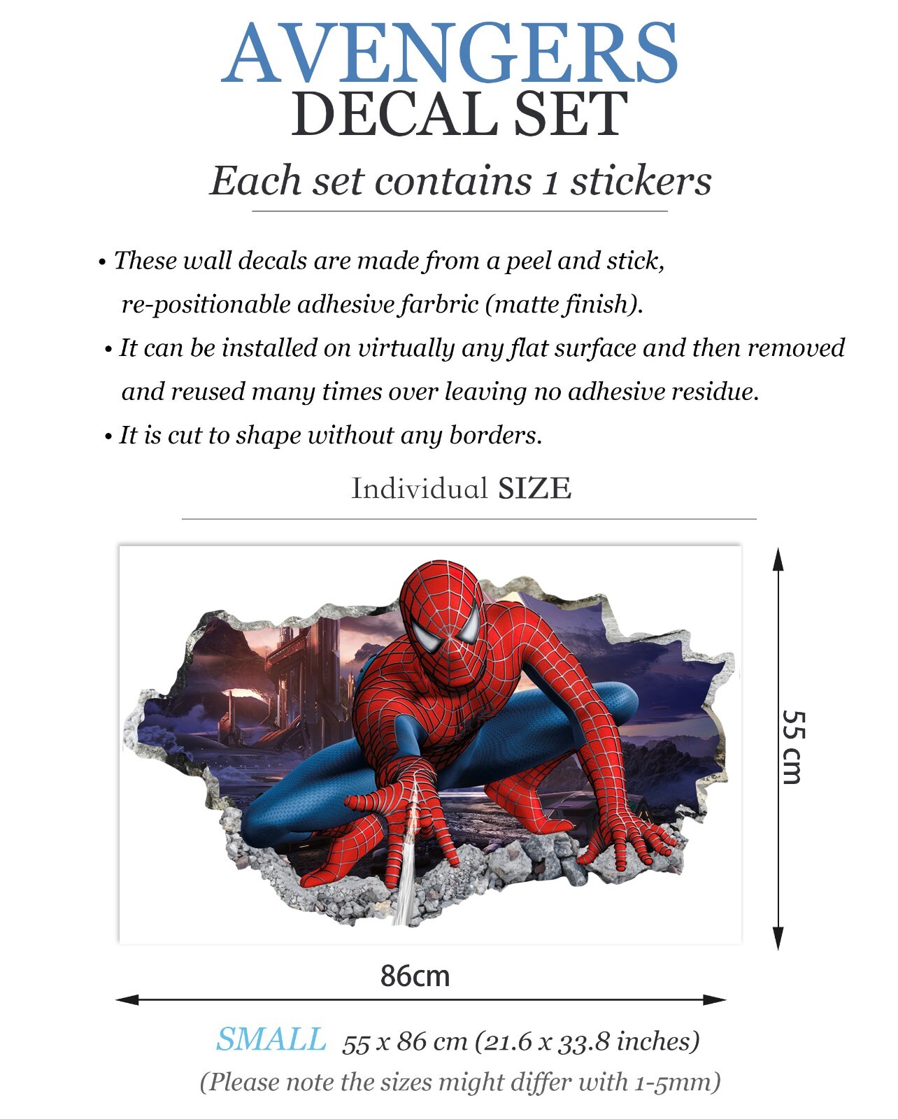 Spiderman Jump out Spider-Man Superhero 3D Smashed Wall Decal Sticker Decor