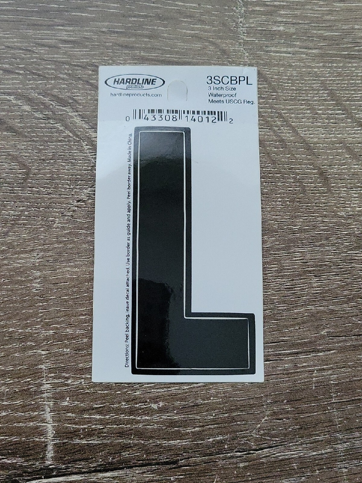 Hardline Self Adhesive Letter L Glossy Black 3" Super Stick, Waterproof. 3SCBPL