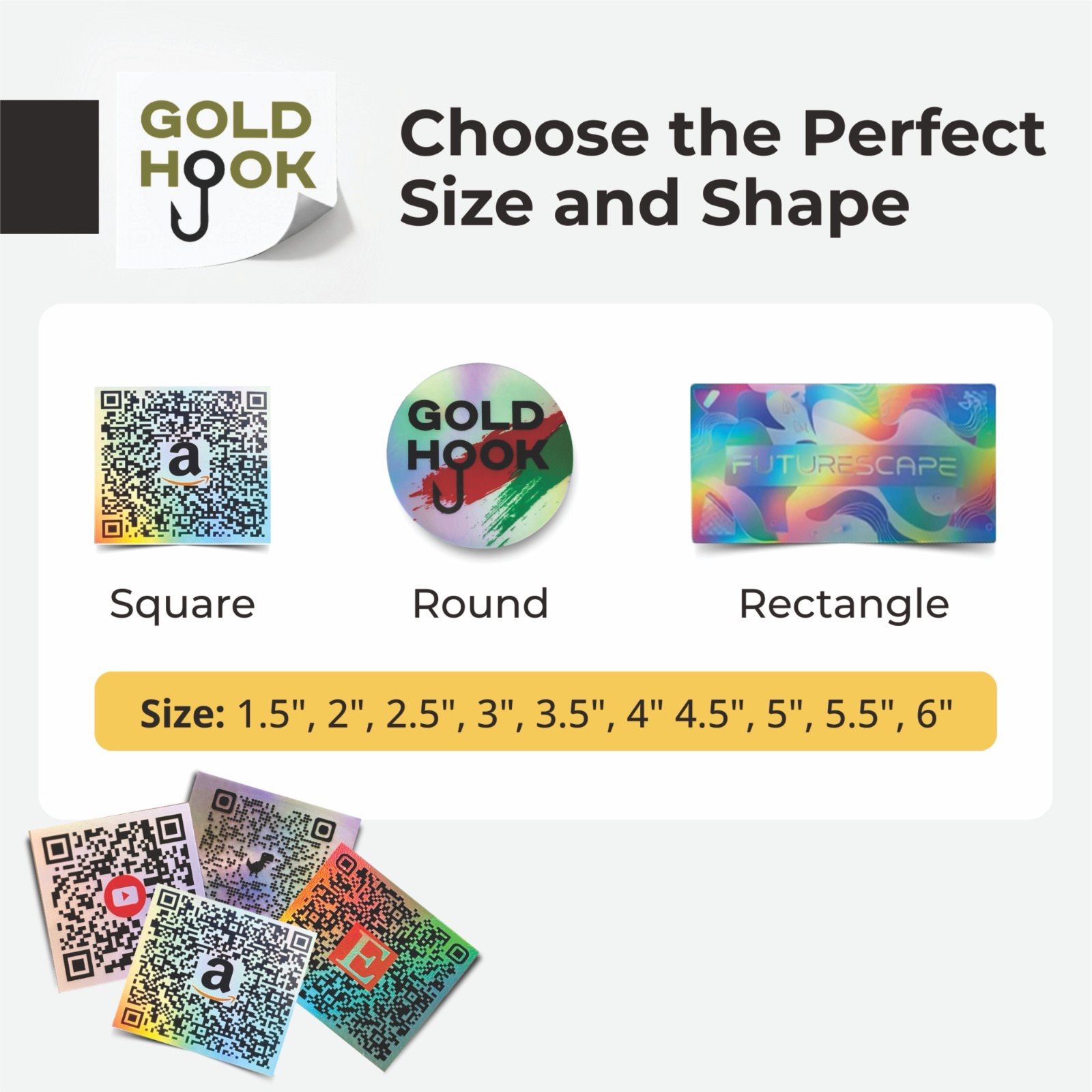 Custom Holographic Stickers, Personalized – Logo, Name, Text, 1.5-5 inch, Qty100