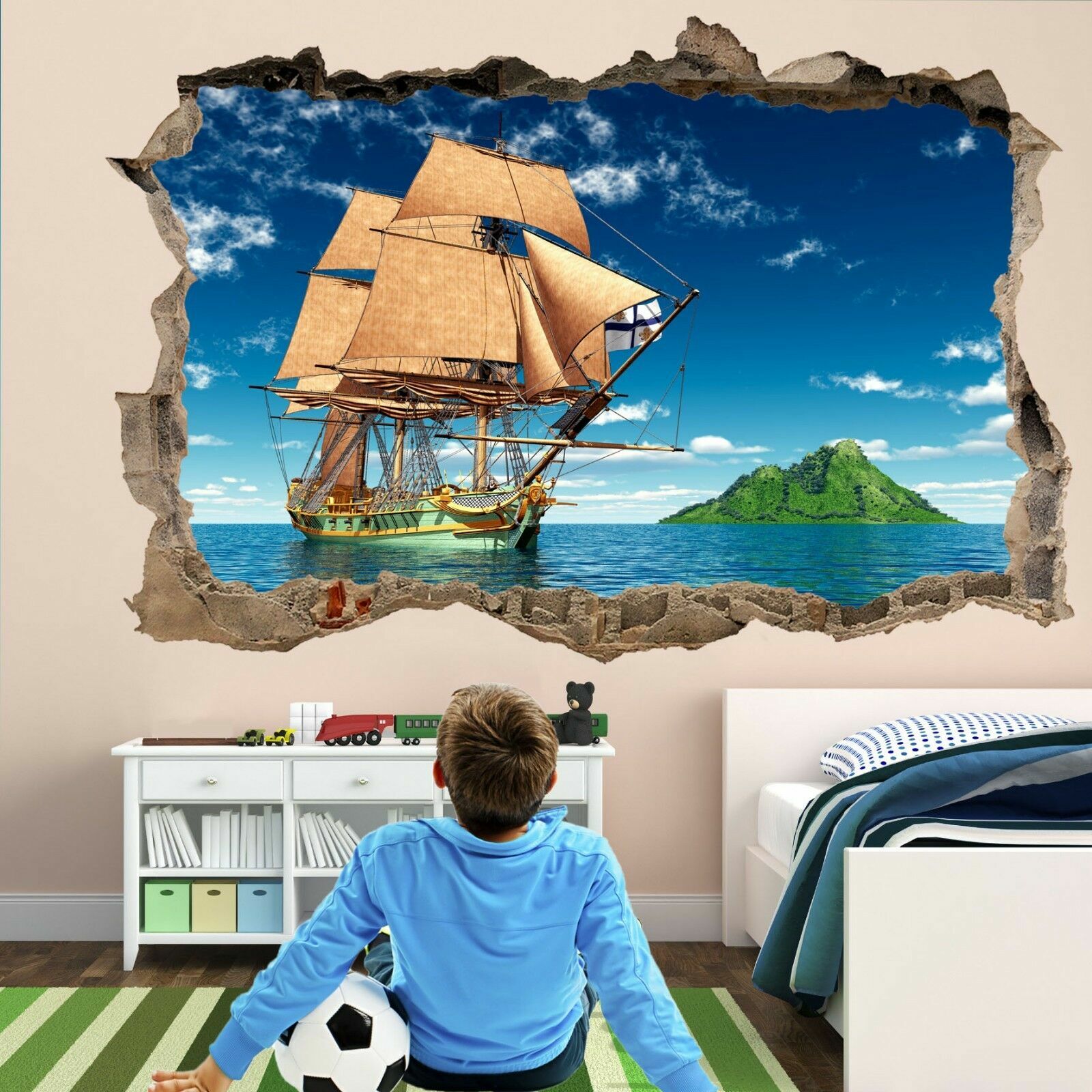 Pirates Island Sailing Ship 3D Wall Art Sticker Mural Decal Home Kids Decor DP15