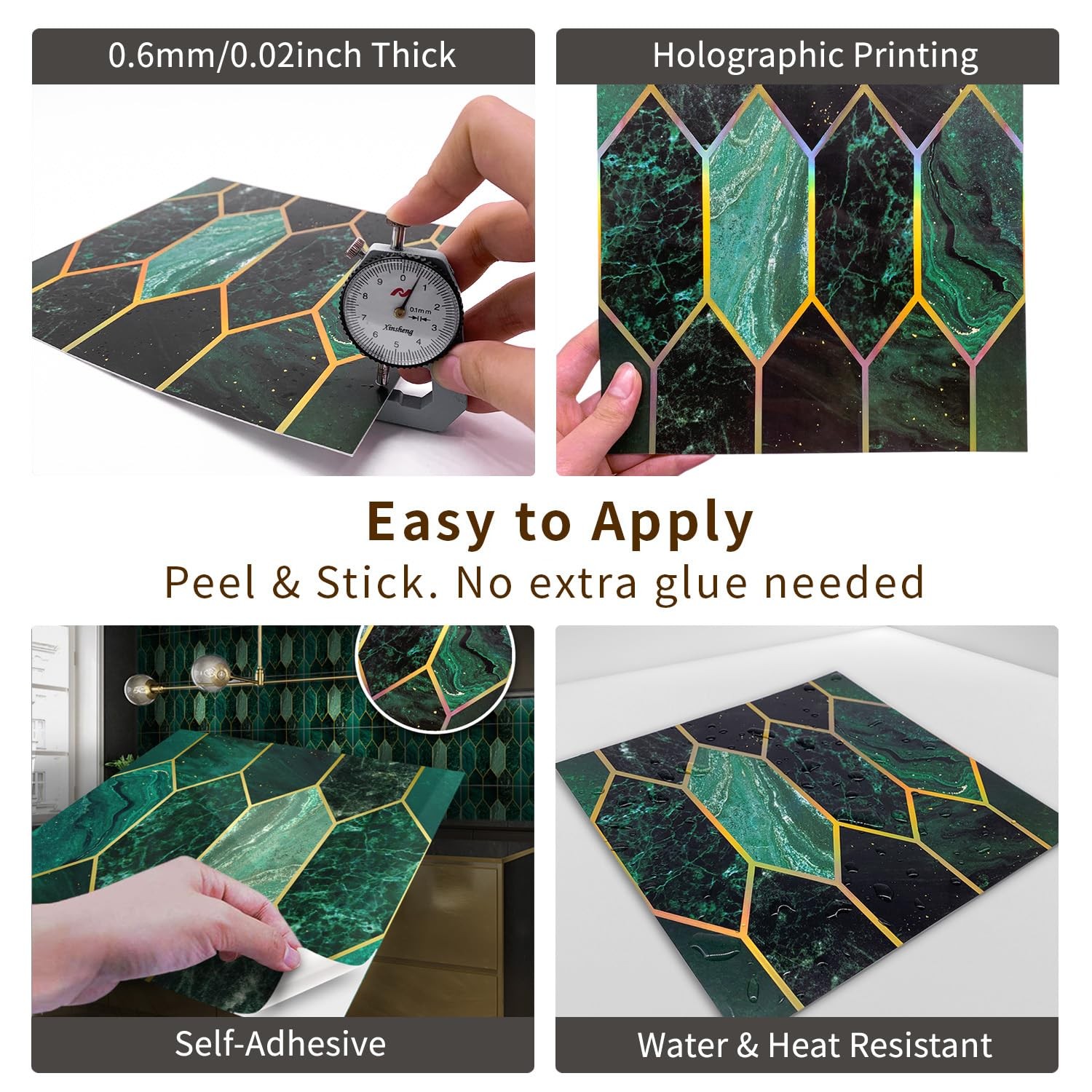 Holographic Emerald Art Deco Peel and Stick Backsplash -Adhesive PVC Wall Til…