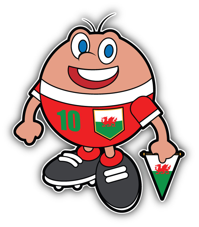 Cartoon Wales Soccer Player Mascot Car Bumper Sticker Decal – "SIZES"