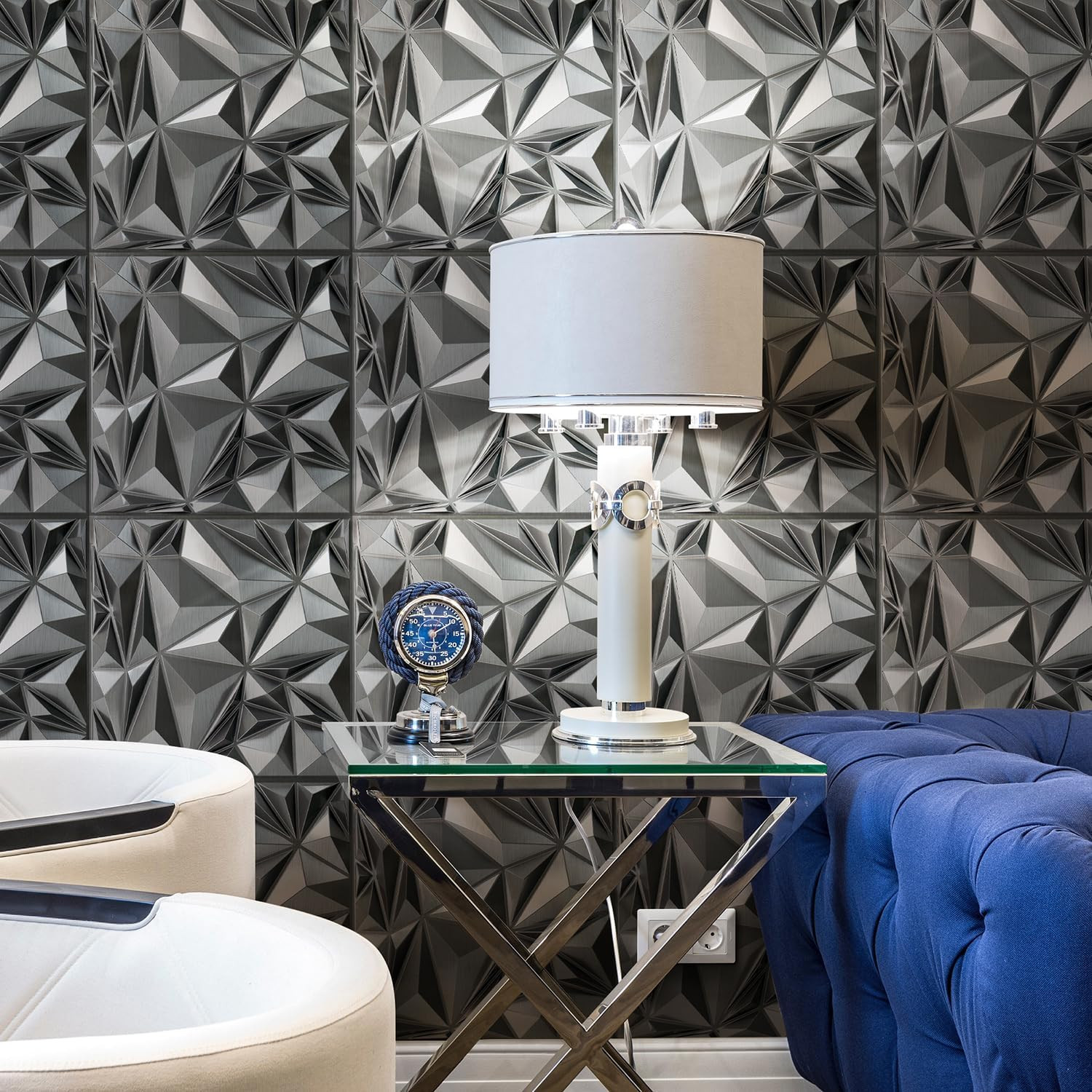 Brushed Silver Diamond 3D Wall Panels for Stylish Interior Decor