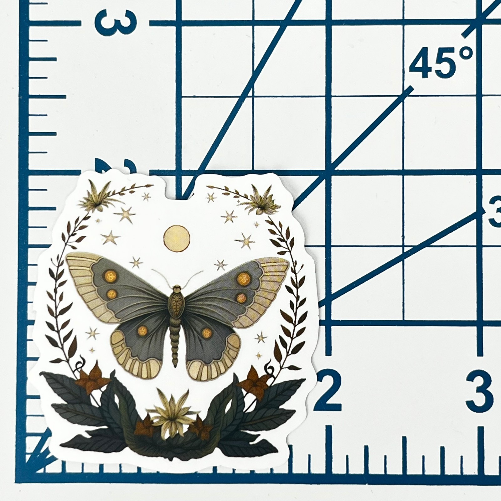 Celestial Grey Gold Moth Vinyl Sticker Vintage Butterfly Insect Journal Laptop