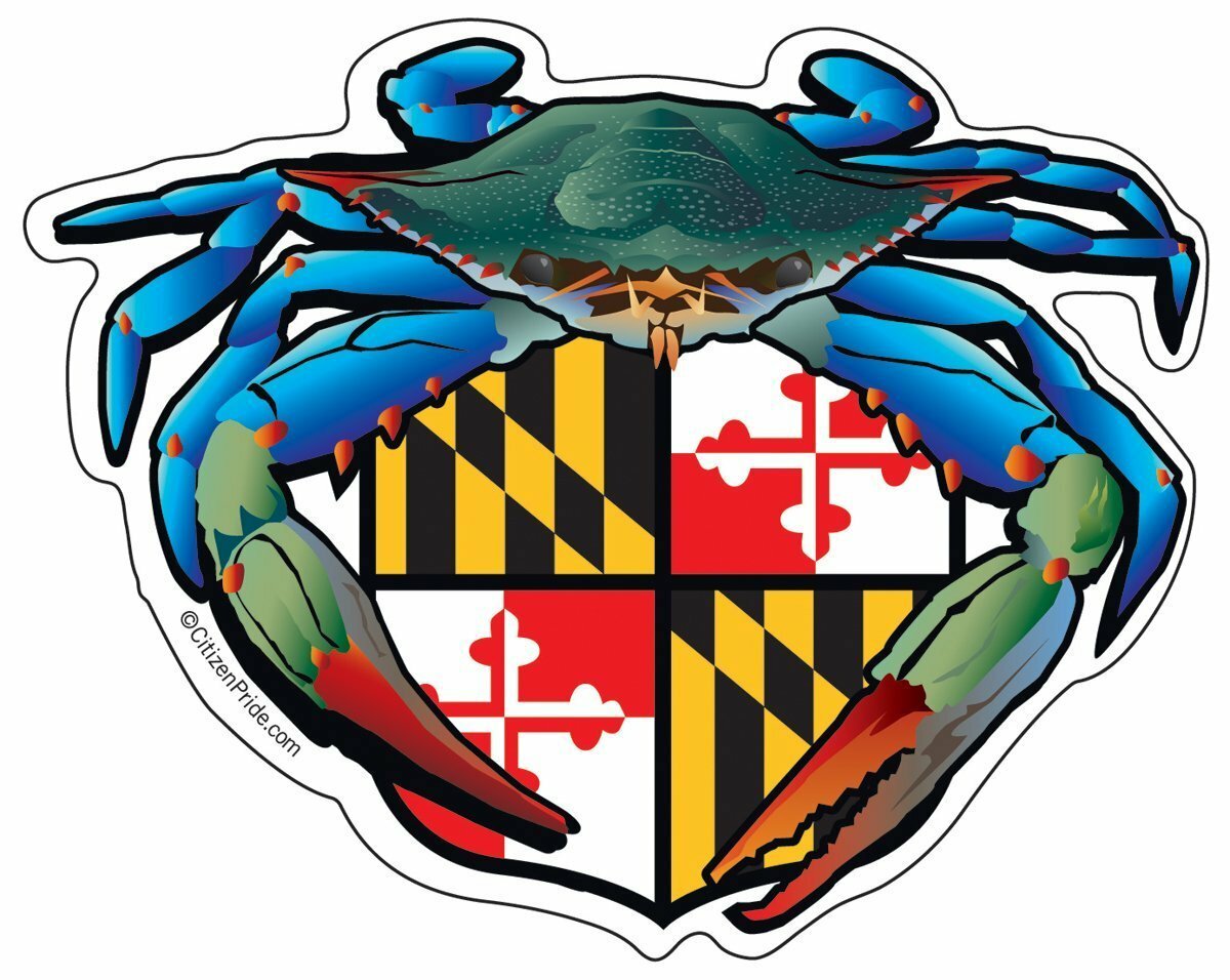 Blue Crab Maryland Crest Sticker, 5×4