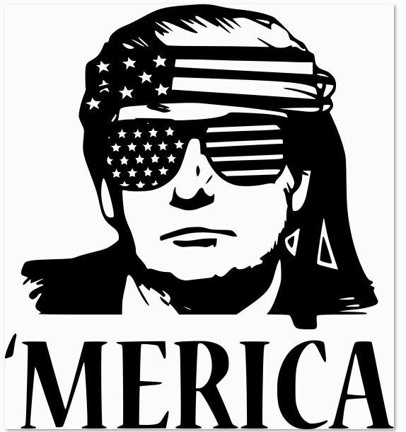 Vinyl Decal – 'Merica Trump w/ Sunglasses, Stars & Stripes, Various Colors Sizes