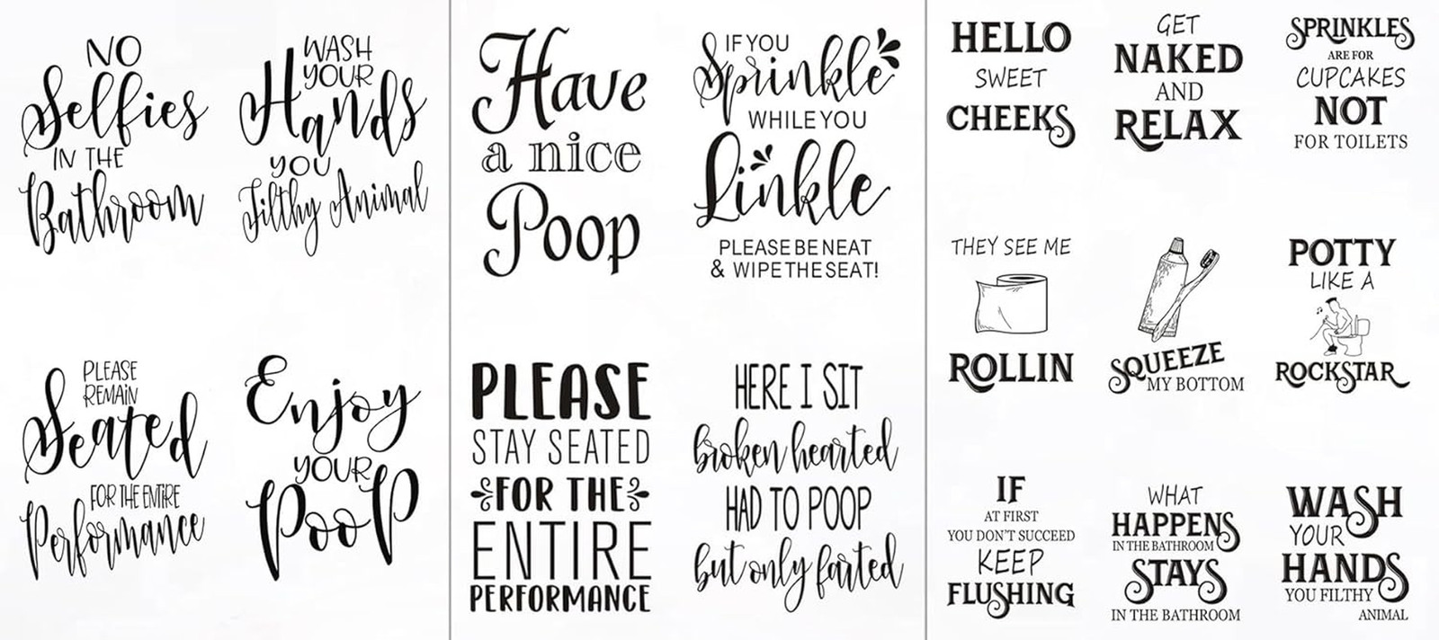 17PCS Bathroom Wall Decals Peel and Stick, Funny Vintage Sign Decals Bathroom Qu