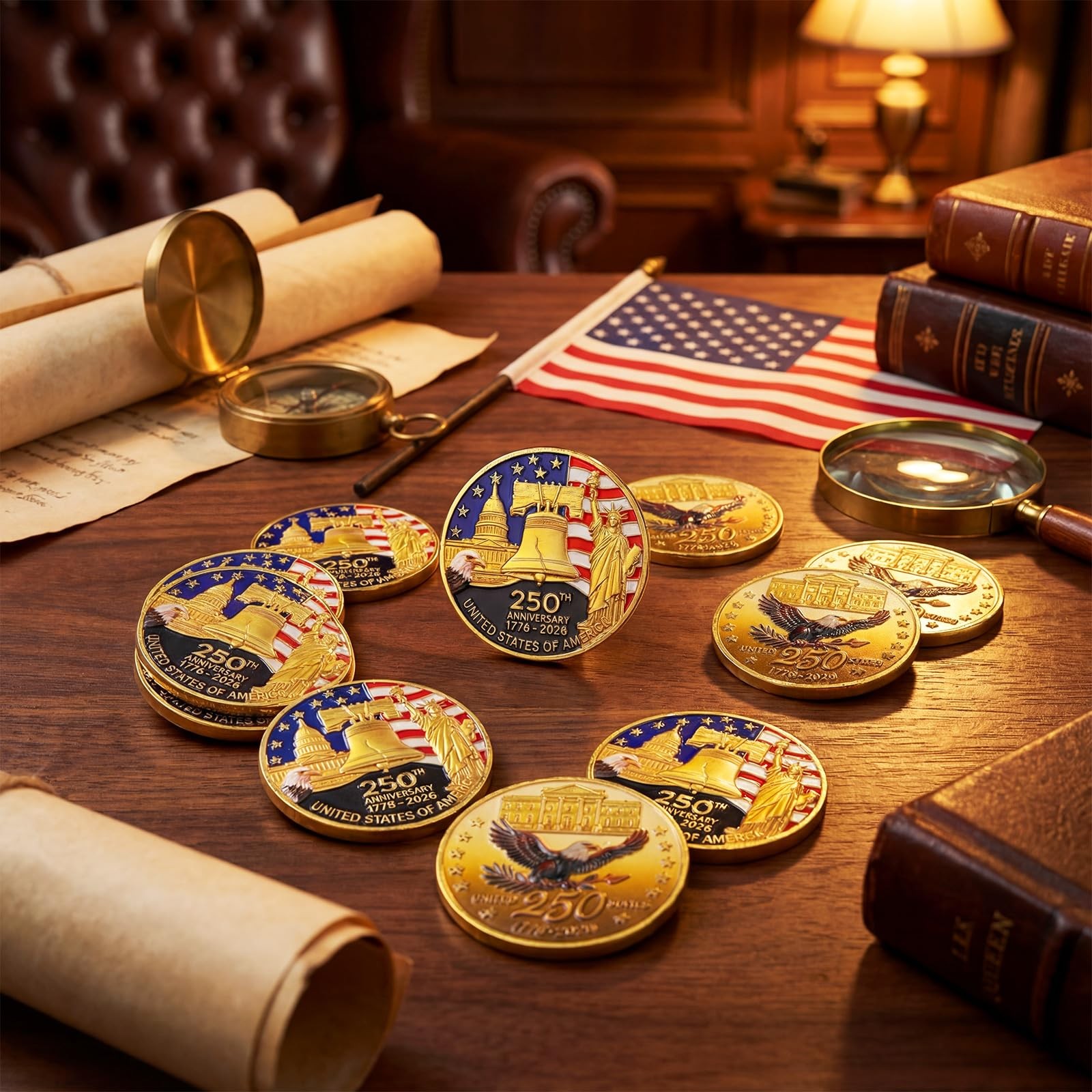 Highergo 1.57 inches (diameter) x 0.12 (thick), Gold, Red, White, Blue