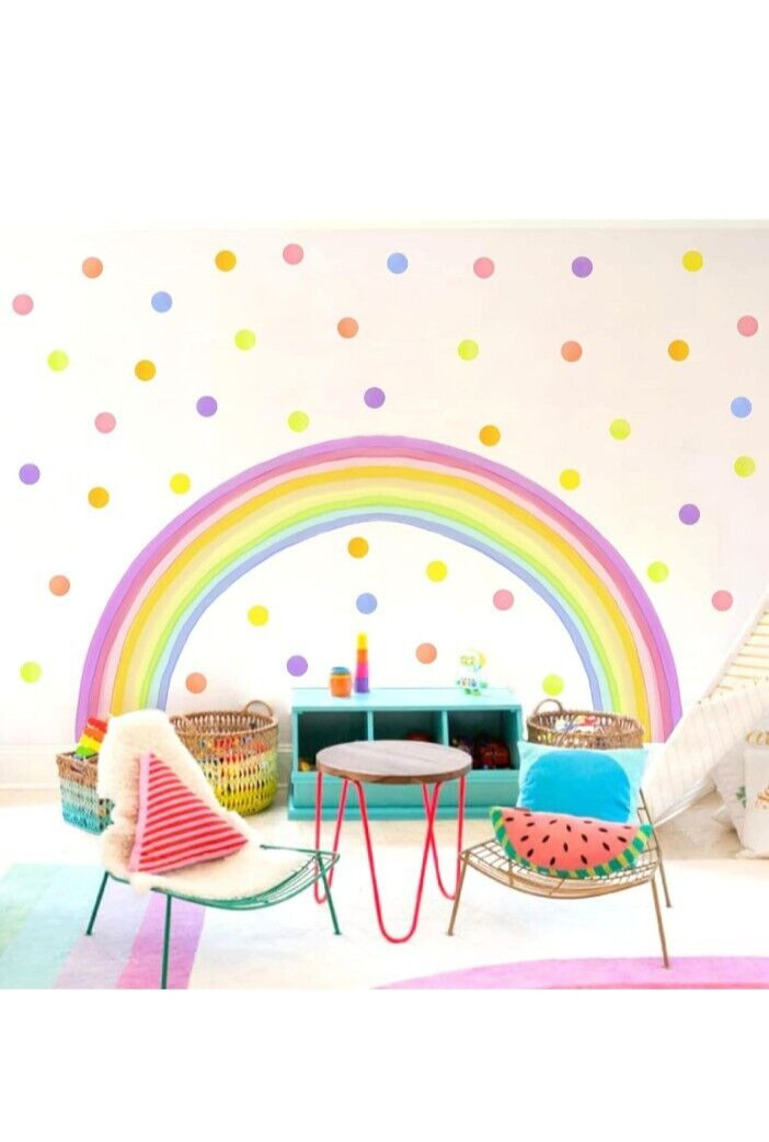 Extra Large Rainbow Wall Decal Colorful Rainbow Polka Dot Wall Decals 84×42 Inch