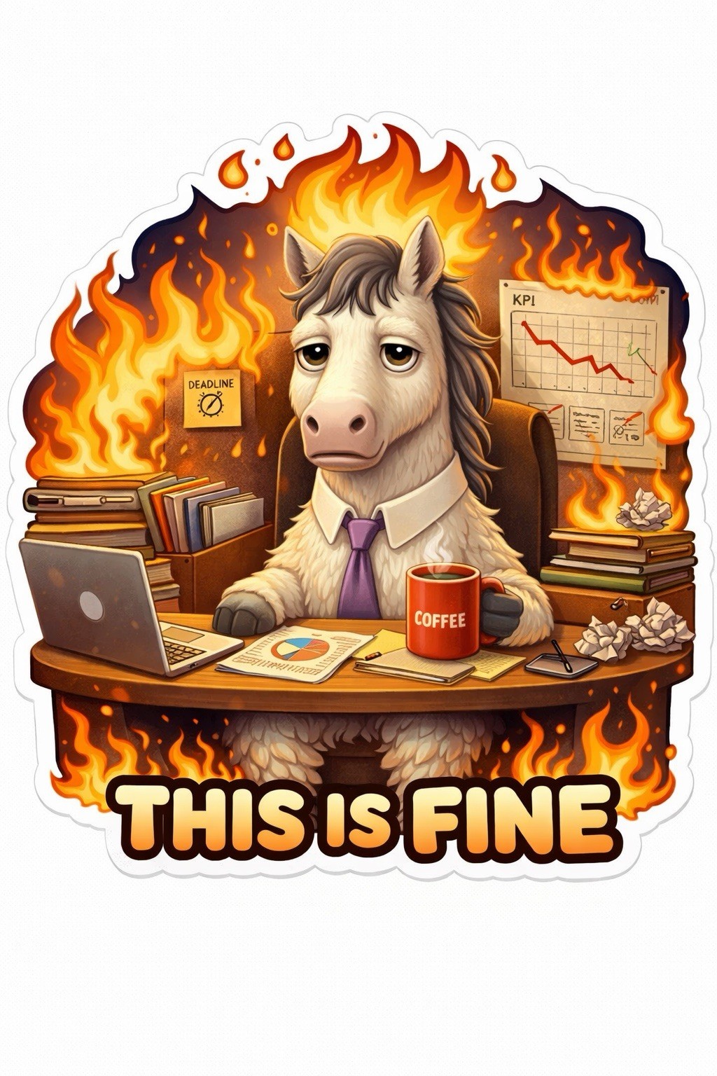 This Is Fine Animal Sticker Set, Funny Office Burnout Meme Decal Pack