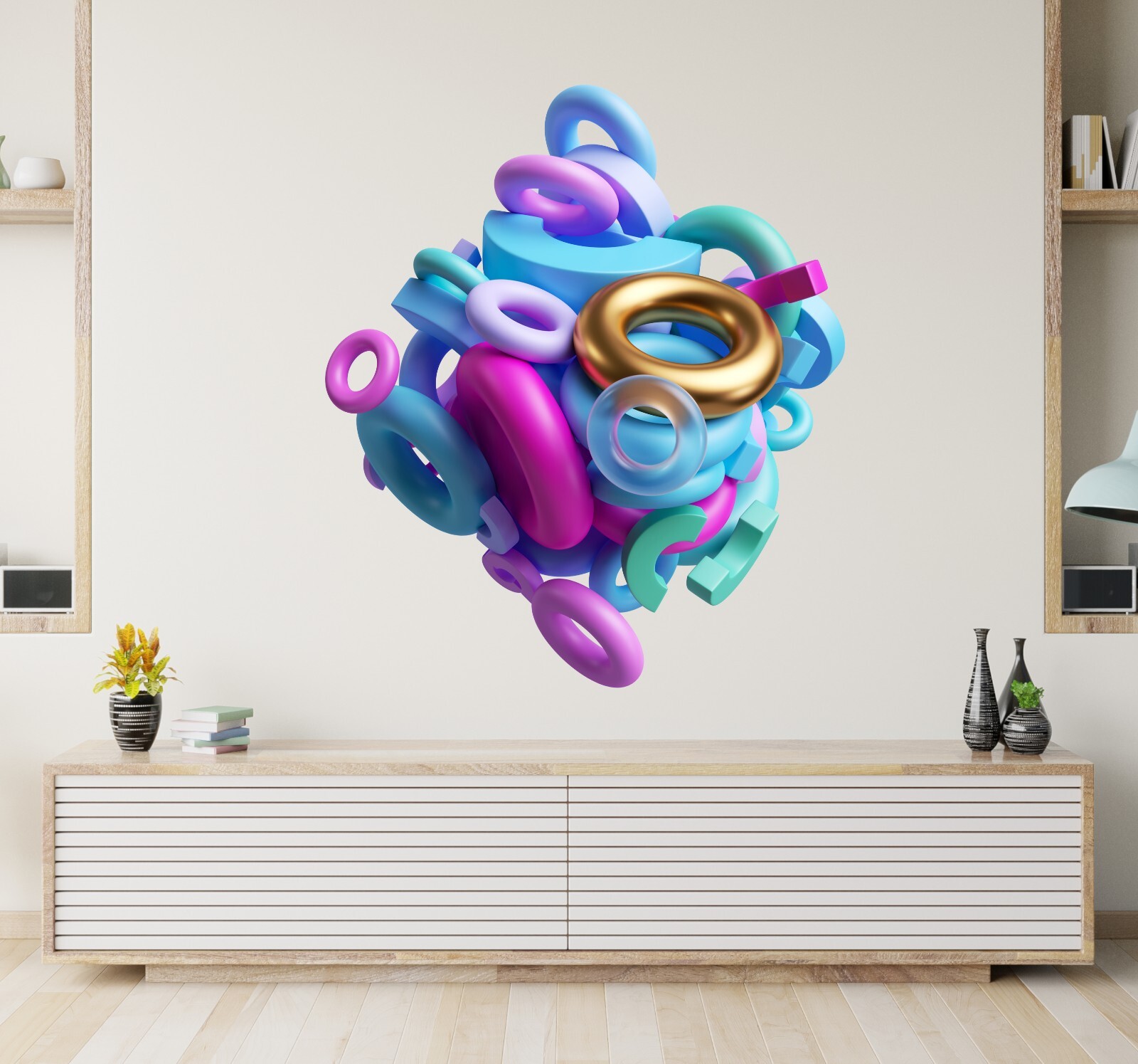 Abstract Ring Cluster 3d Effect Wall Art Modern Stylish Removable Sticker