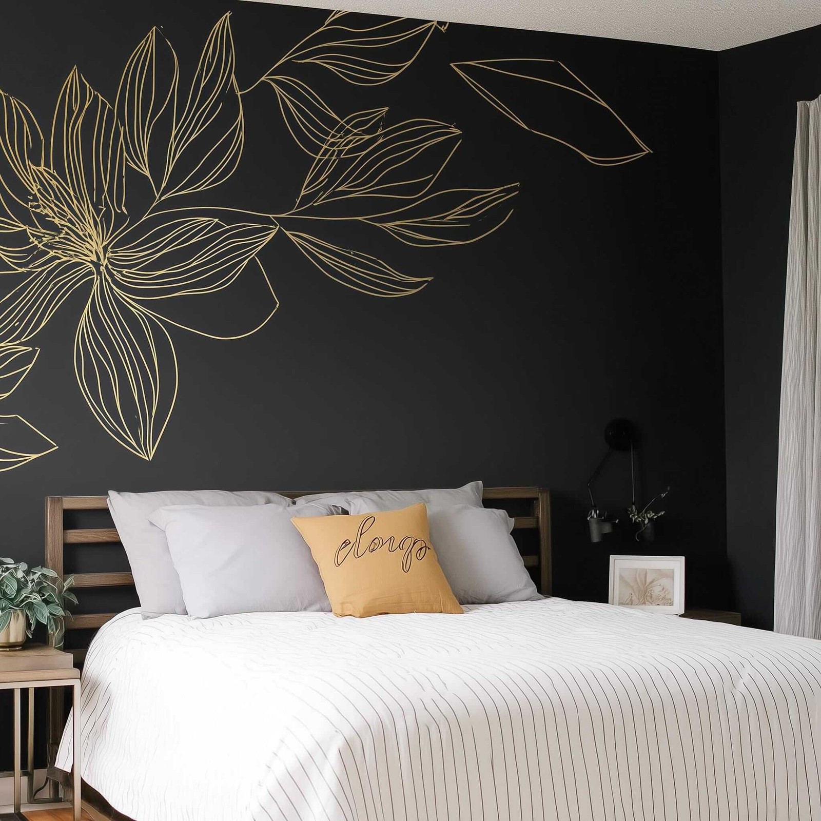 Gold Flower Wall Decal | Botanical Line Art Wall Sticker