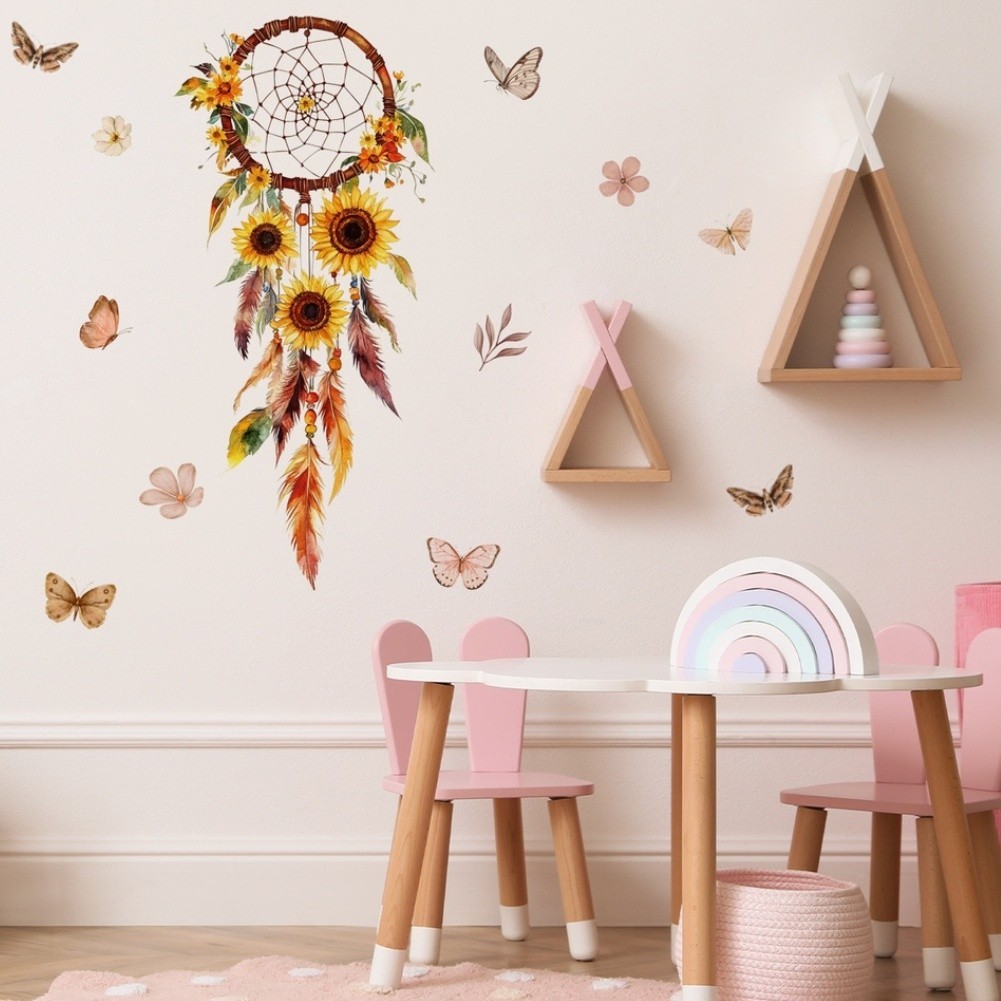 Minimalist Sunflower Dreamcatcher Wall Sticker PVC Decor 11.81×23.62in