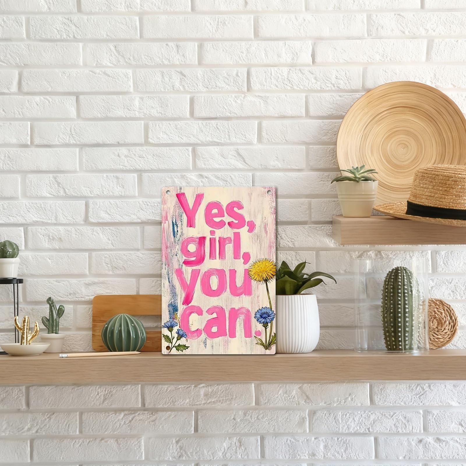 Inspirational Quotes Wall Art Metal Sign -Yes Girl You Can Positive Affirmati…
