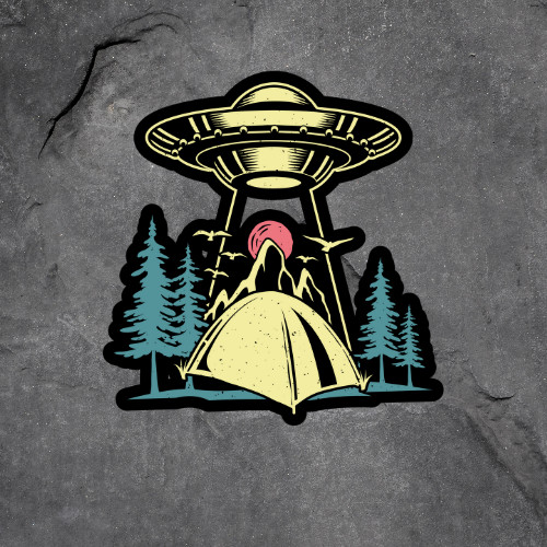 UFO sticker vinyl decal alien camping forest nature funny laptop mug car