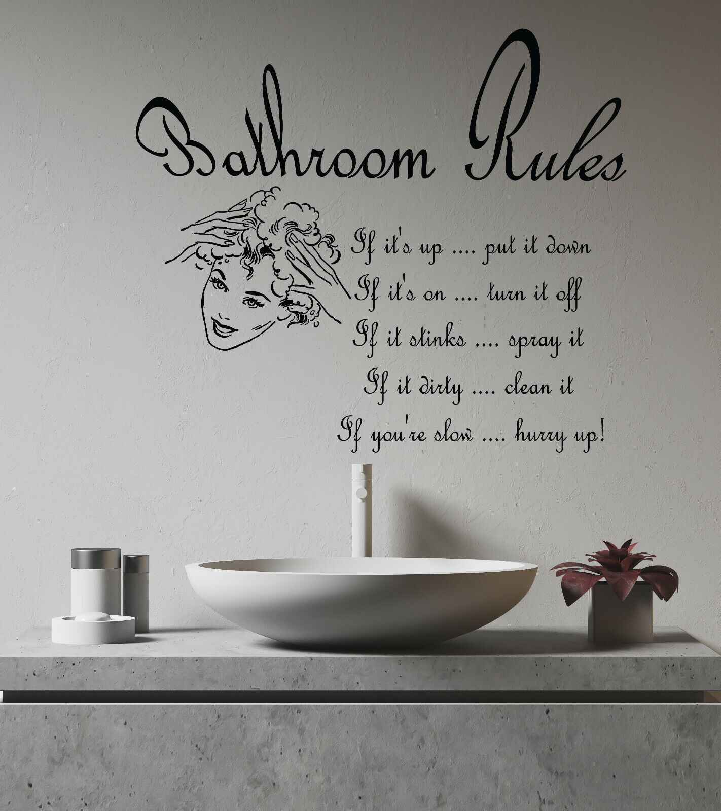 Vinyl Wall Decal Bathroom Rules Retro Style Words Home Design Stickers (4274ig)