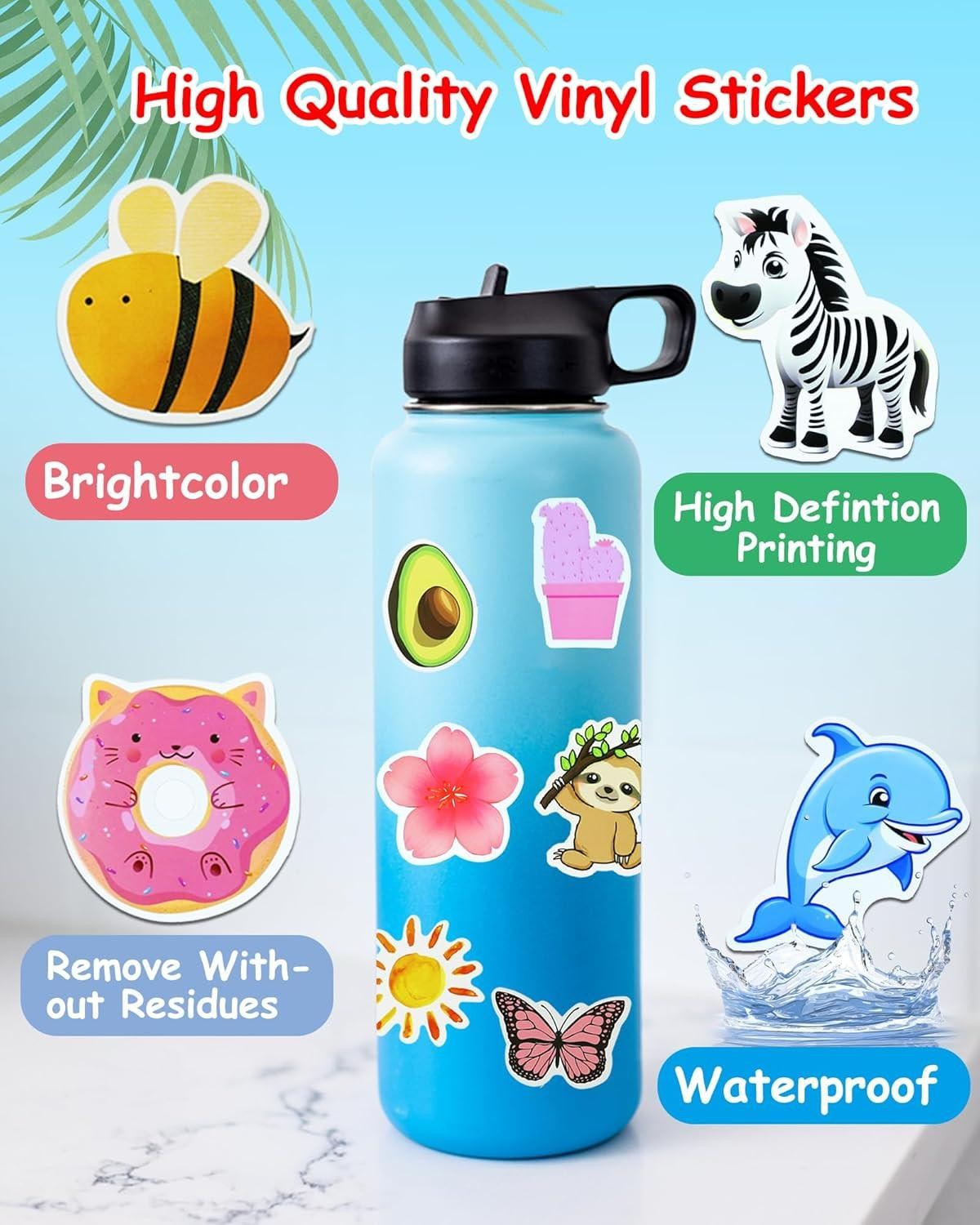 600pcs Water Bottle Stickers for Kids, Cute Stickers for Water Bottles, Vinyl Wa