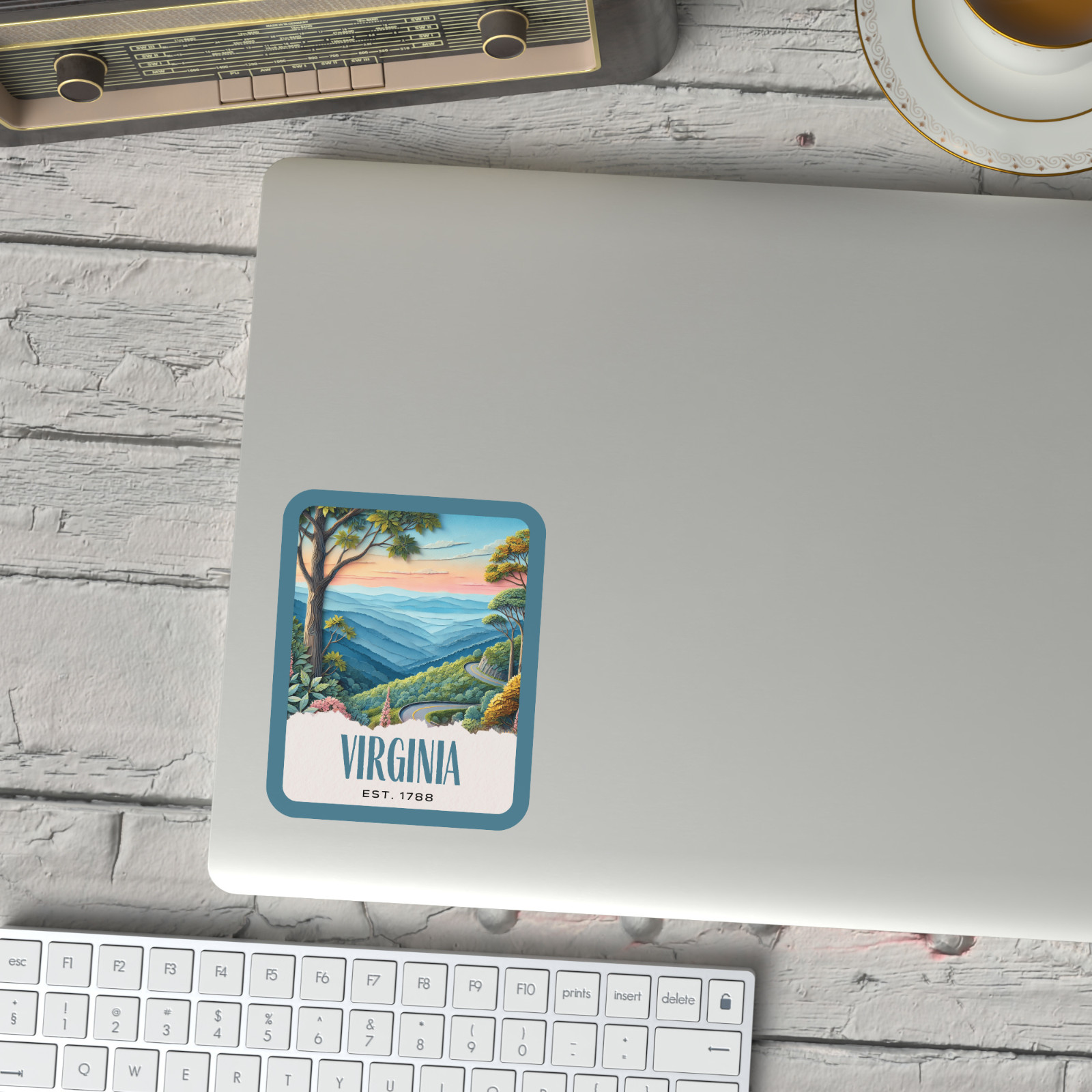 Virginia State Sticker, Paper Collage Look, Blue Ridge Parkway Vinyl Decal