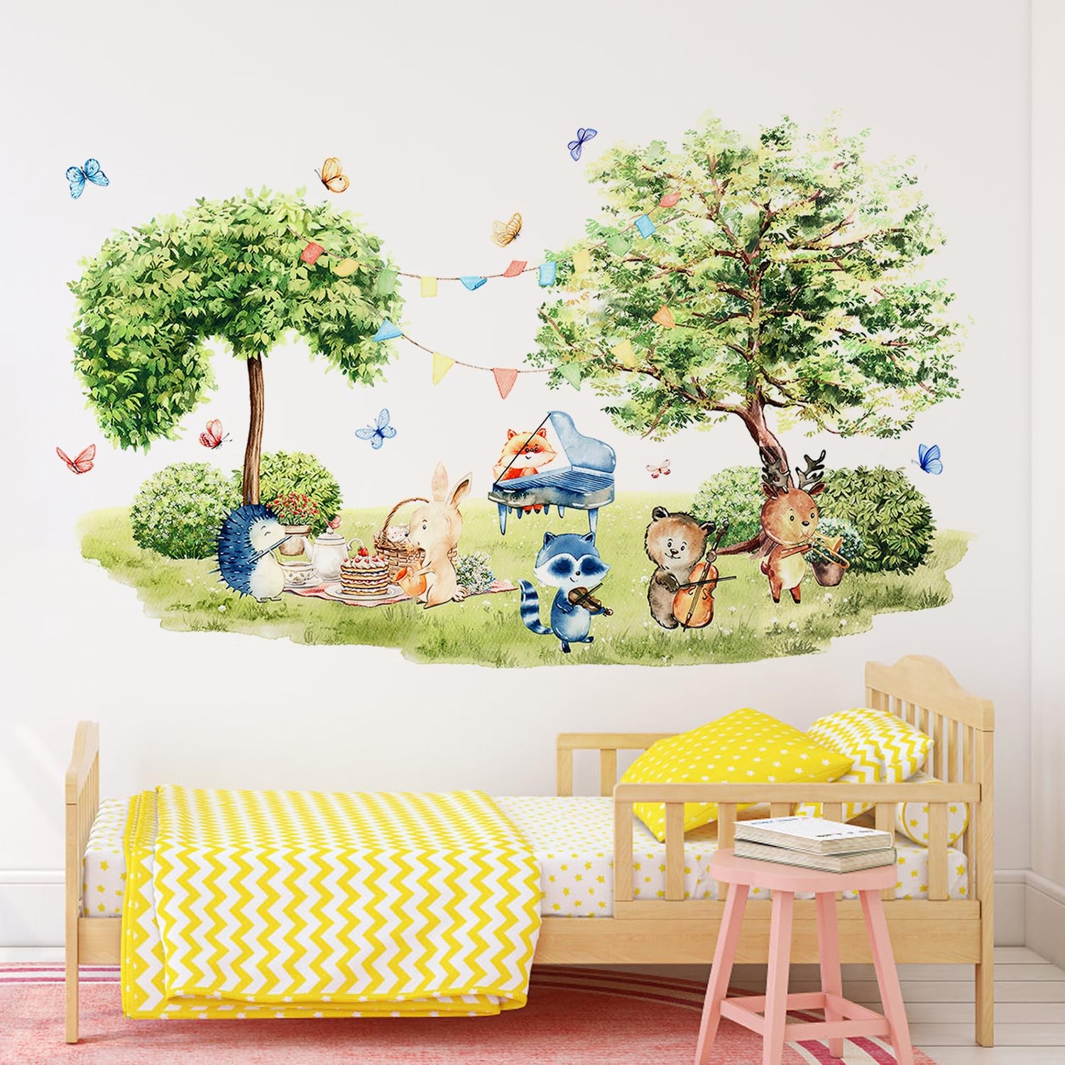 Large Jungle Animals Tree Wall Decals Forest Raccoon Deer Bear Fox Safari Ani…