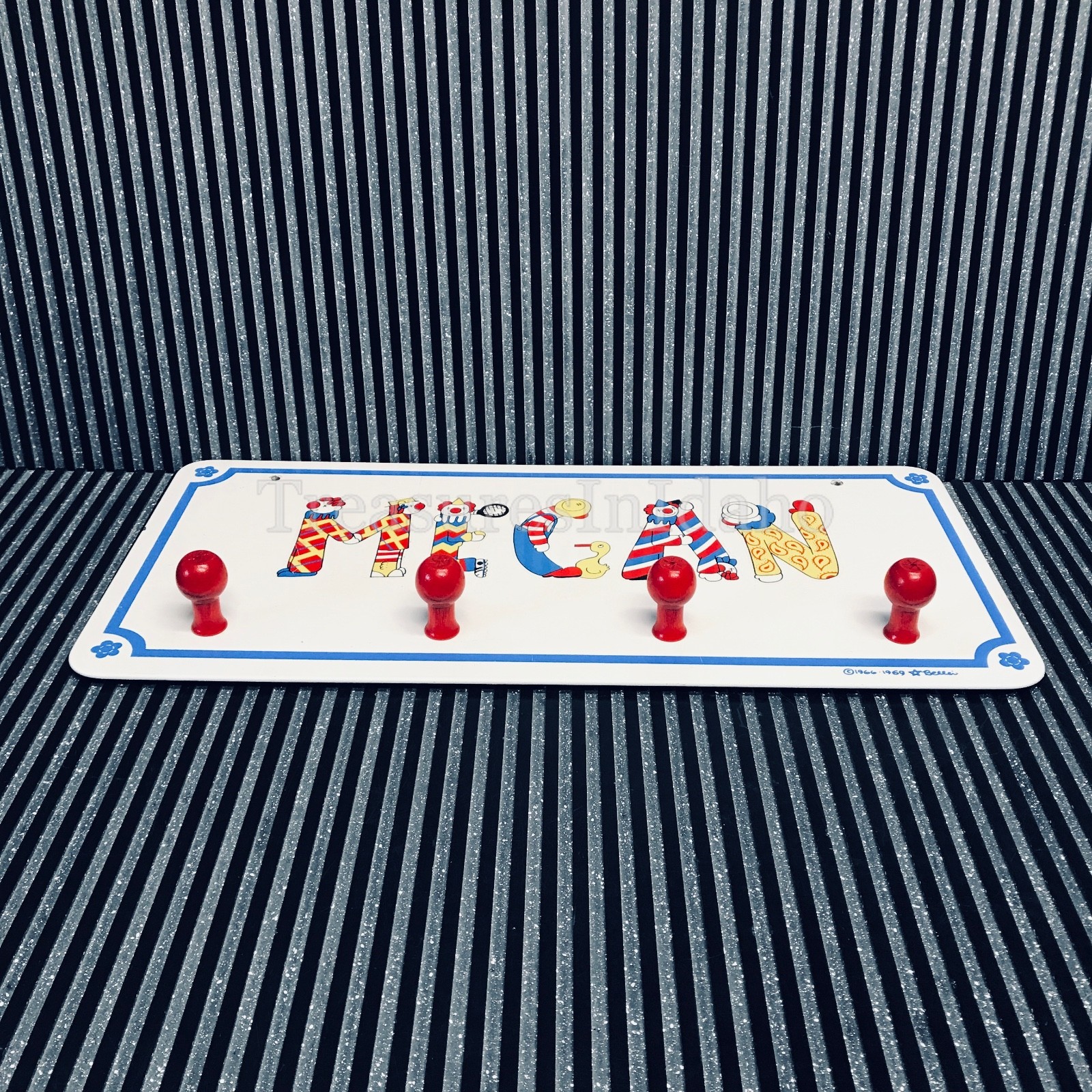 Vtg 1960's Children's Clowns Coat Rack, Name : MEGAN . 1966-1969 Bellei