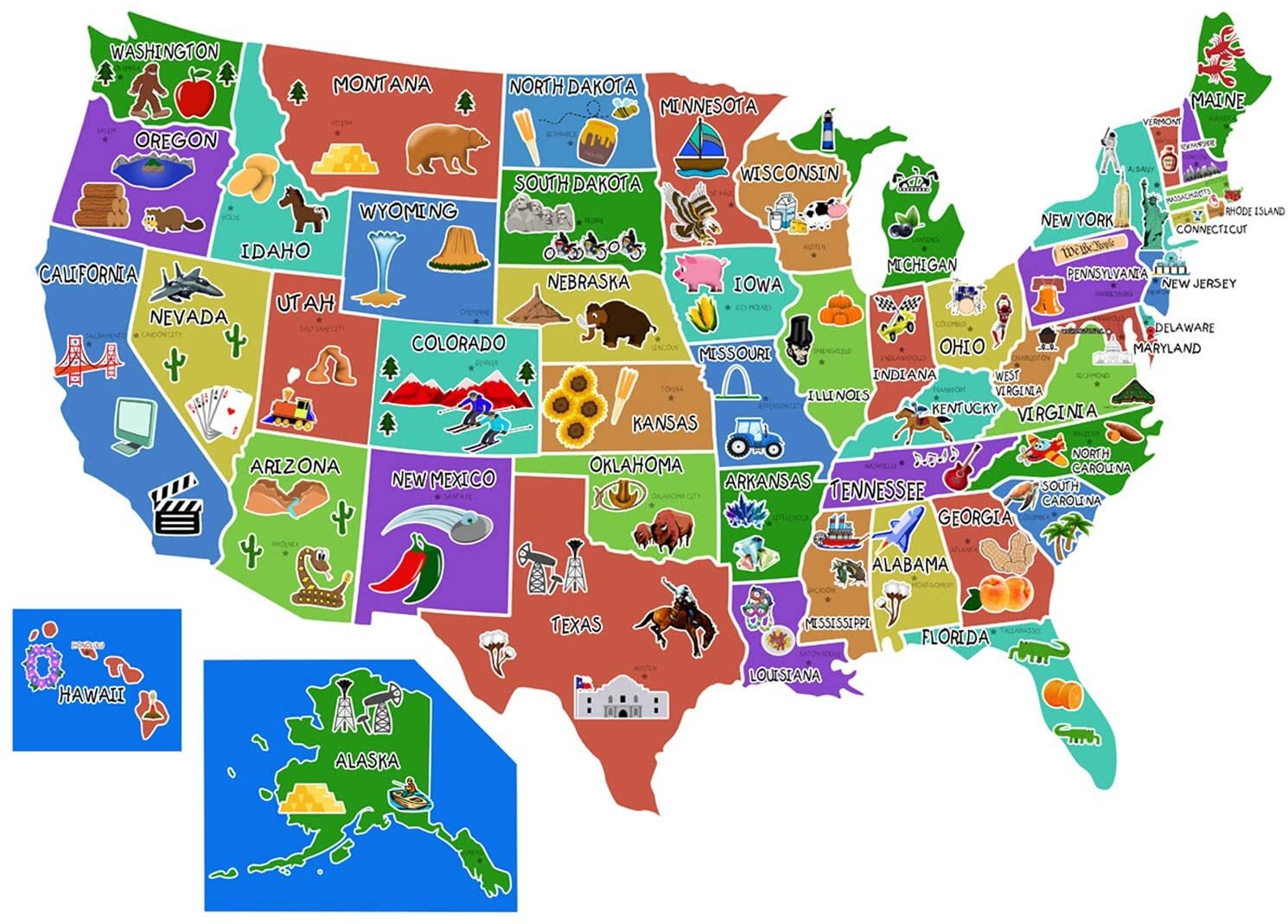 US Map Wall Decal United States of America Sticker Peel and Stick Kids Decor VWA