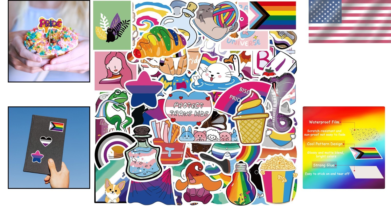 200 PCS Vibrant LGBTQ+ Pride Stickers – Waterproof Variety Pack for Expression