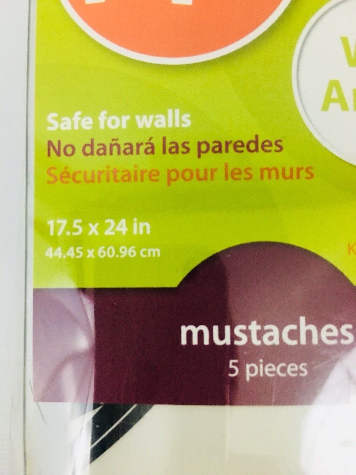 Mustache Wall Decals Peel & Stick Wall Art Kit By Wall Pops! 5-Piece Set 17"x24.