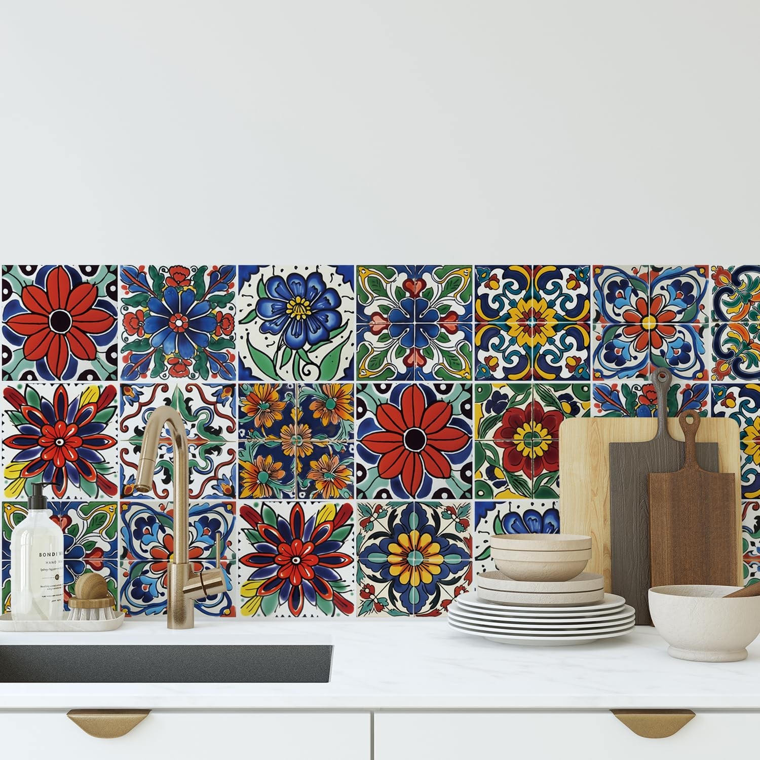 30 Pcs Mediterranean Style Peel and Stick Wall Tile Decals – Waterproof Vinyl…