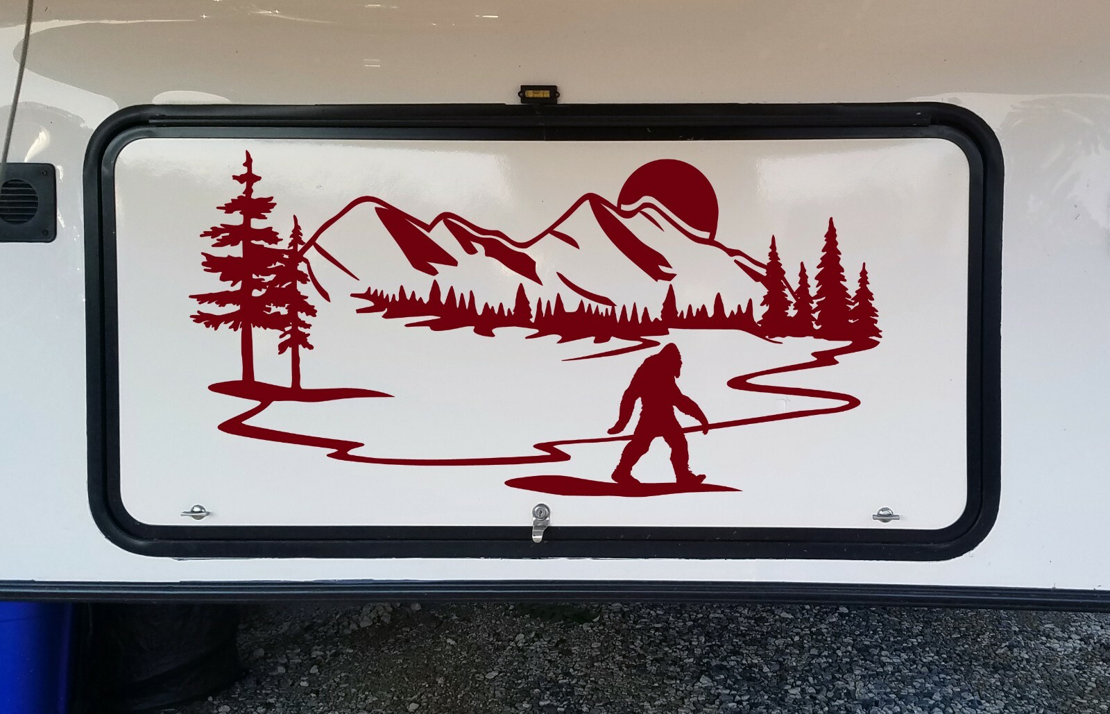 Bigfoot Lake Mountain Moon Scene Vinyl Decal V2 – Sasquatch Camper Graphics RV