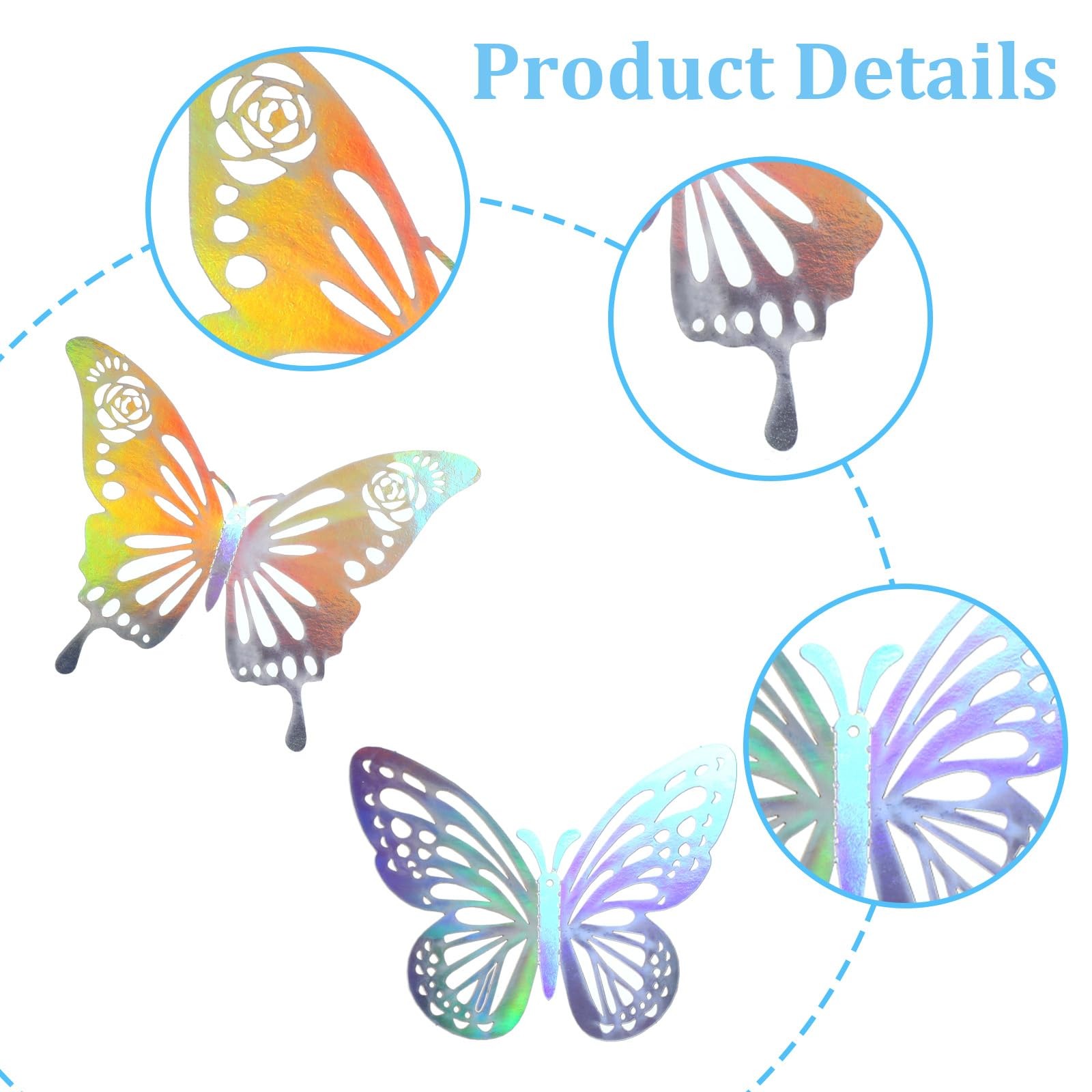 48Pcs 3D Laser Sivery Butterfly Wall Decor 2 Styles 3 Sizes Silver