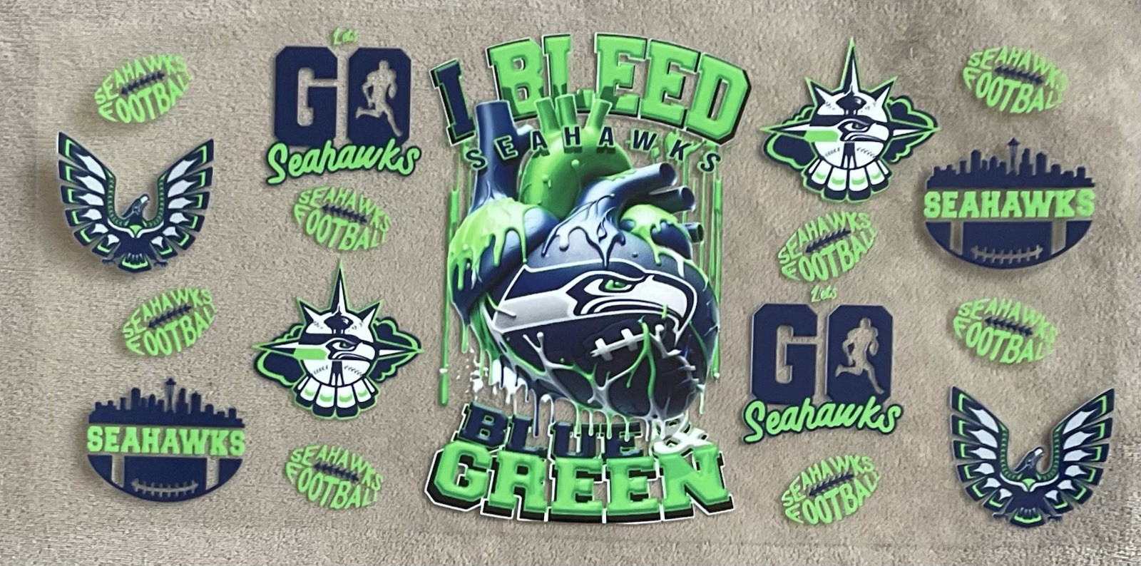 SEATTLE Football Team UV DTF Waterproof Transfer Sticker Cup Wrap DIY