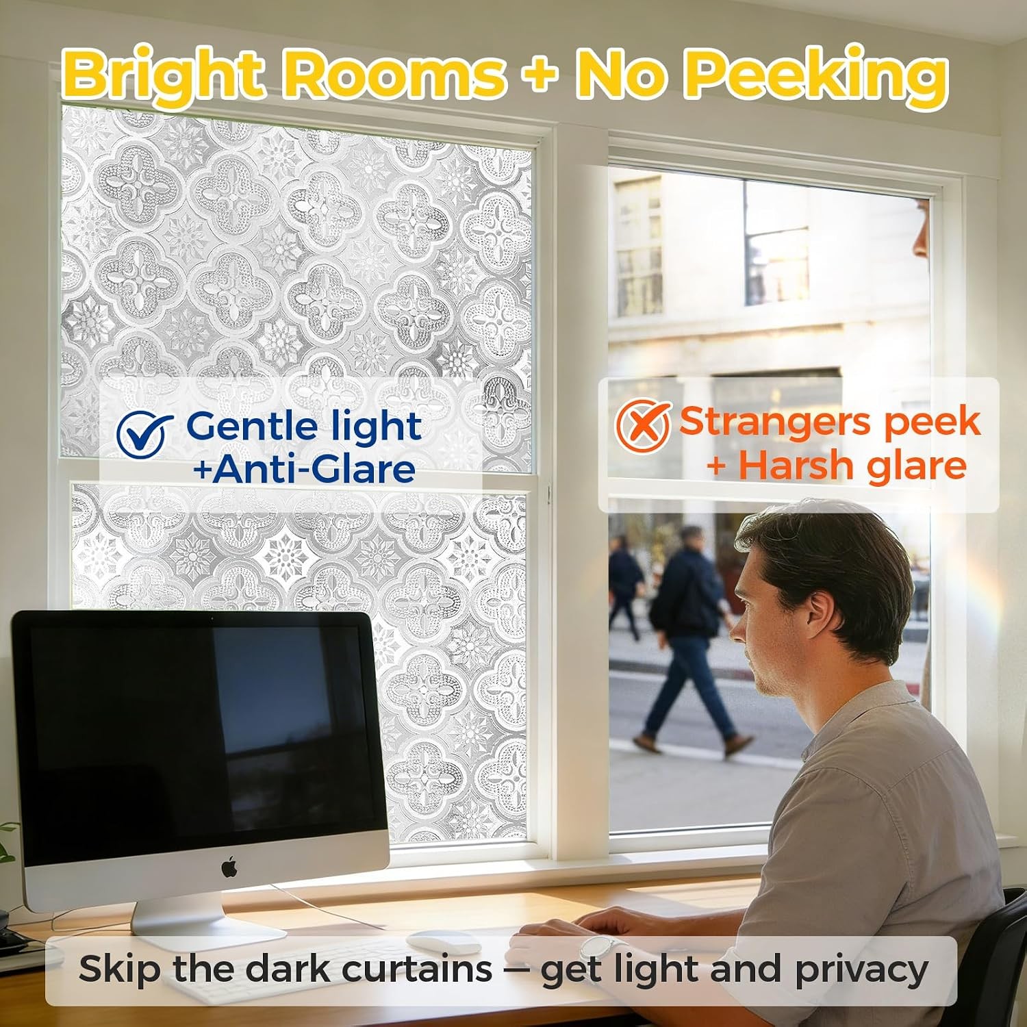 Window Privacy Film Decorative for Front Door, Bathroom Static Cling Stained …