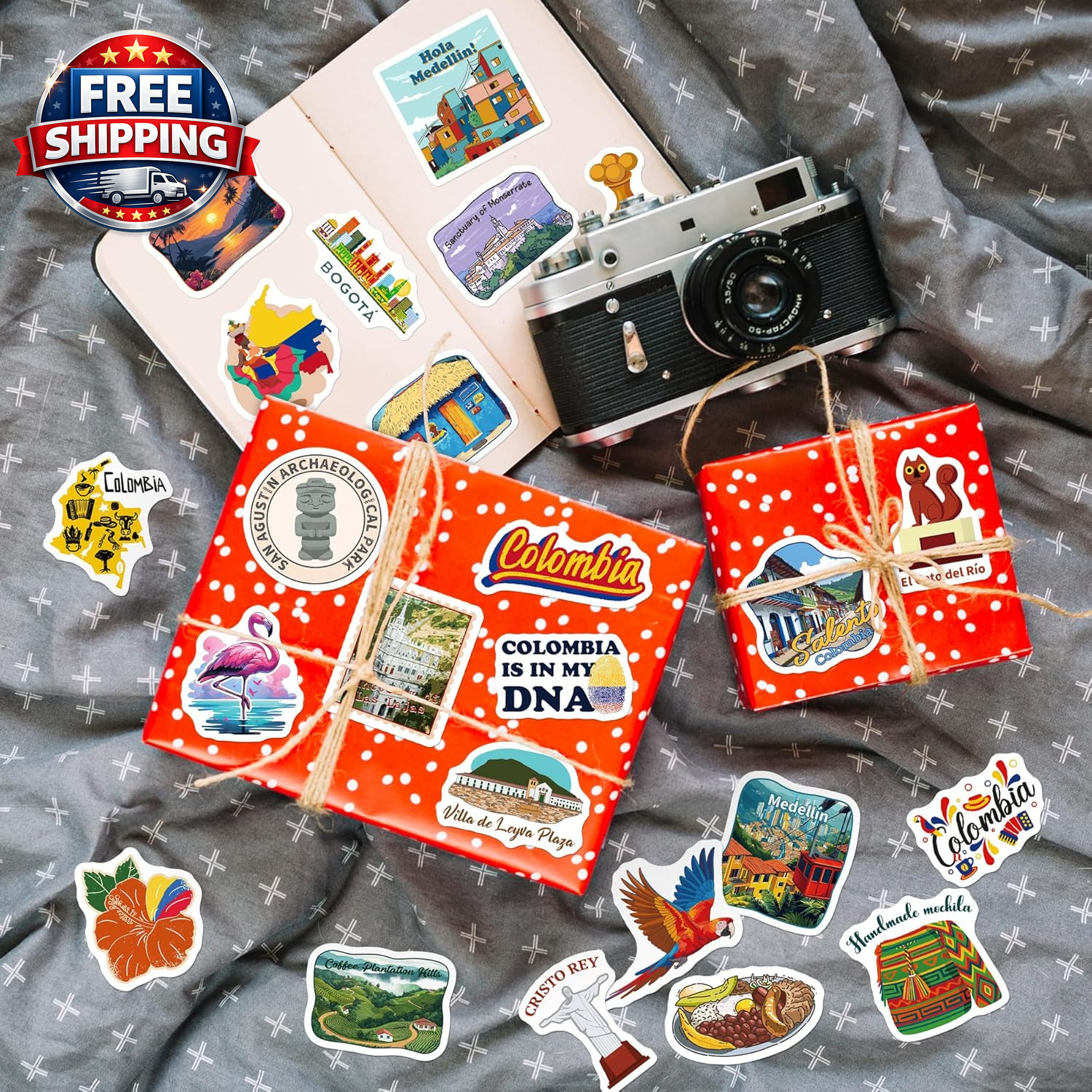 Colombia Stickers, 200 PCS Colombia Travel Sticker Pack for Kids Adults, Colombi