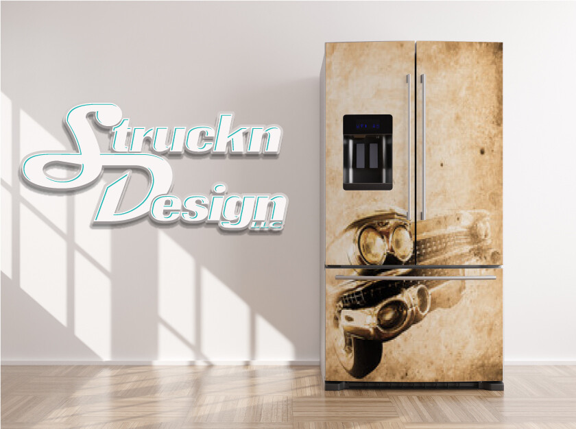 Vintage Beige Motorcycle Design Fridge Freezer Wrap Side Door Vinyl Decal