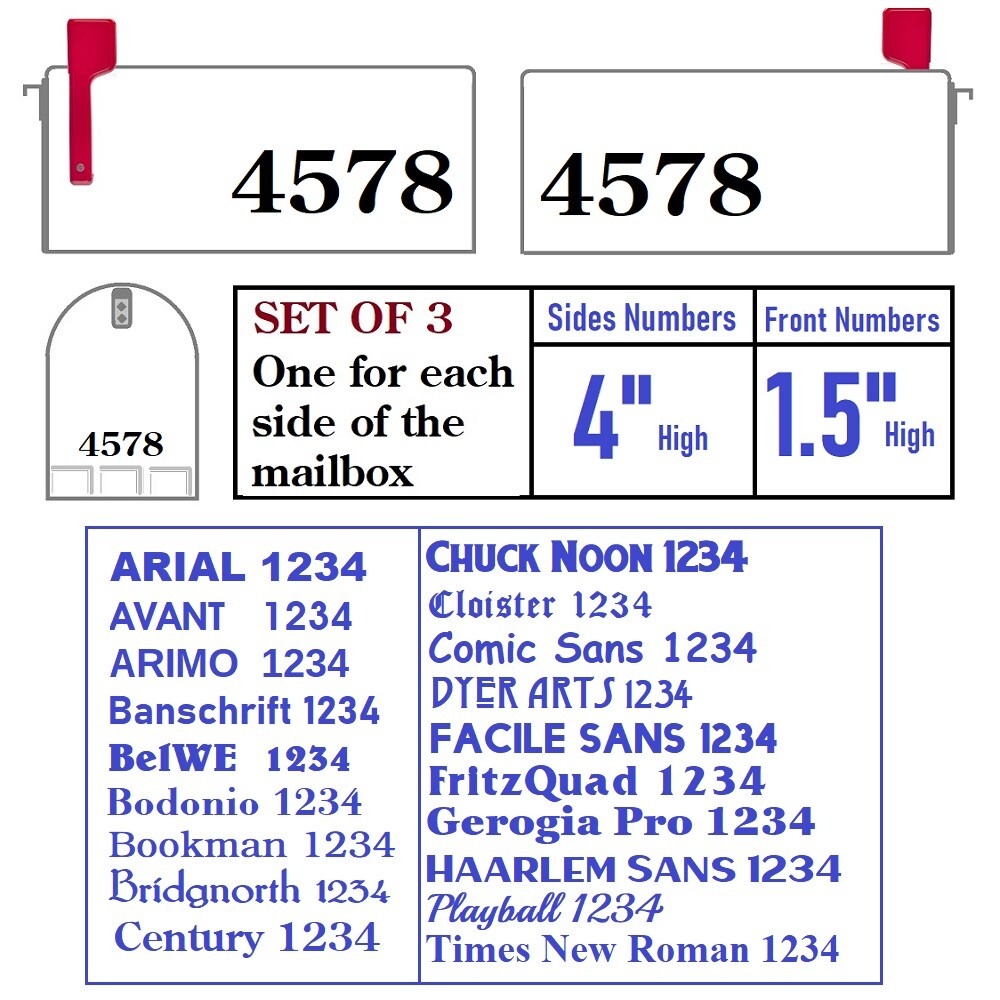 SET OF 3 CUSTOM PERSONALIZED VINYL MAILBOX NUMBERS SELF ADHESIVE DECAL,(Model 7)