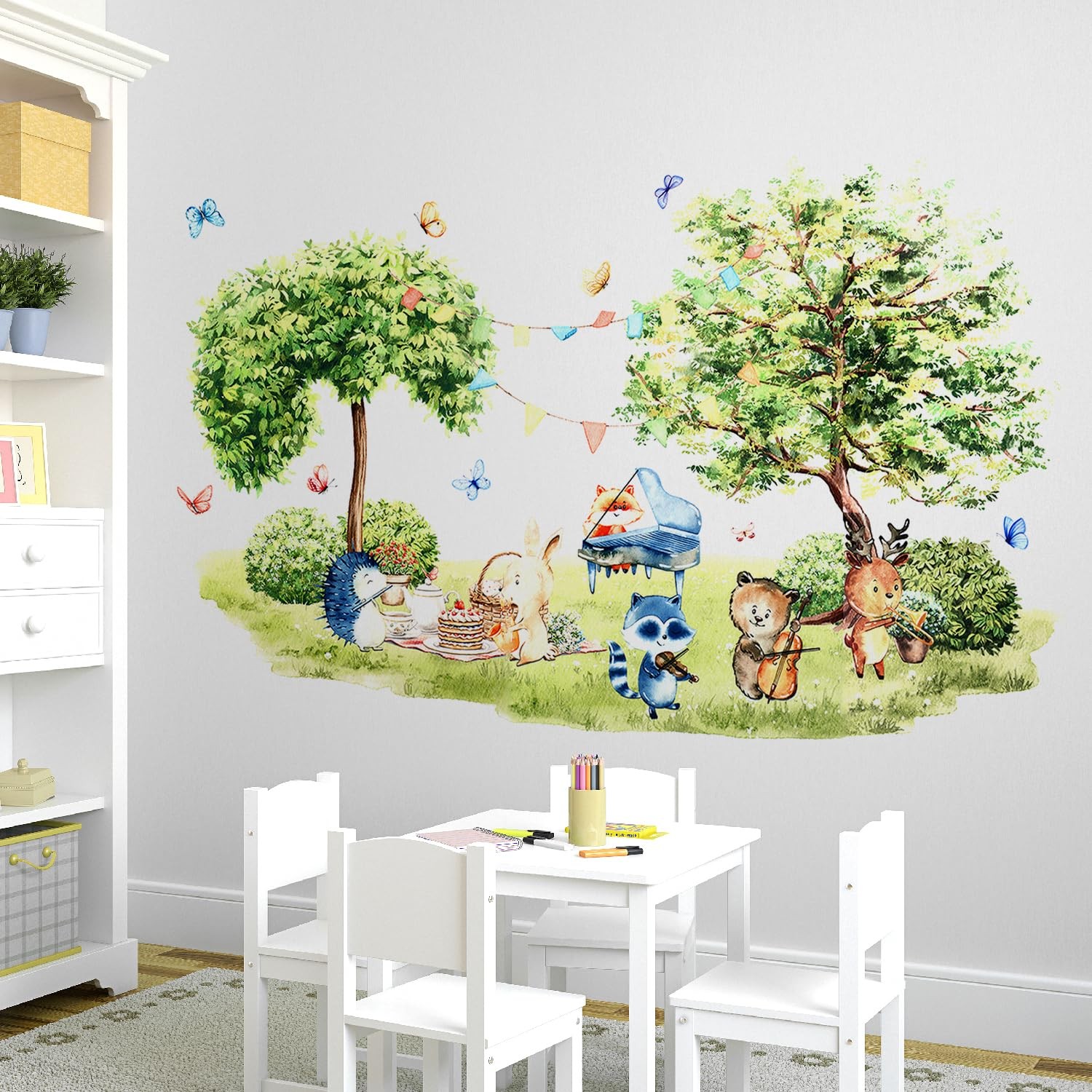Large Jungle Animals Tree Wall Decals Forest Raccoon Deer Bear Fox Safari Ani…