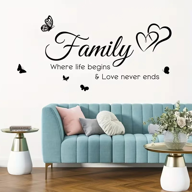 Reusable Black PVC Wall Stickers: Family Love Never Ends | Irregular Shape,