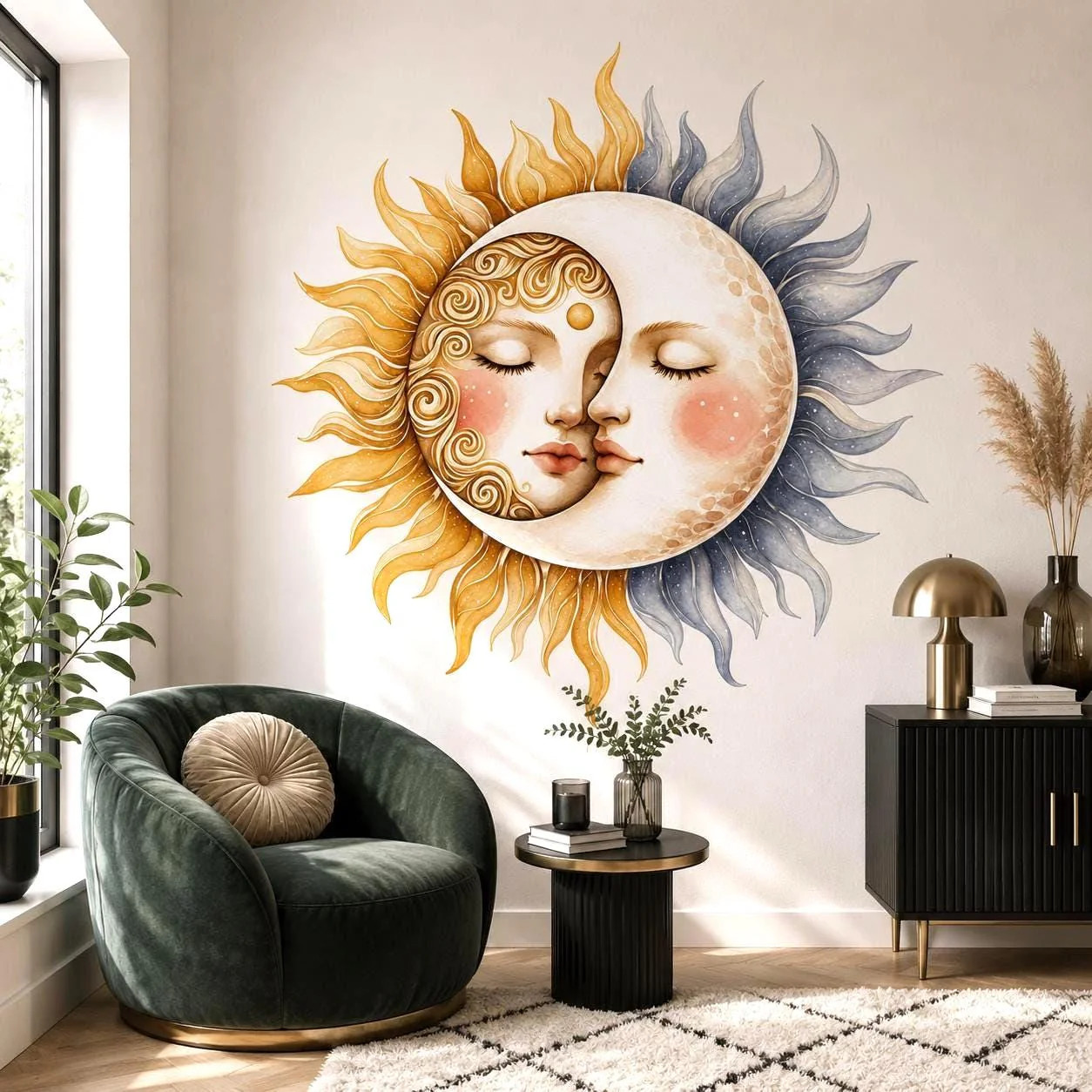 Sun and Moon Wall Vinyl Decal | Celestial Face Sticker