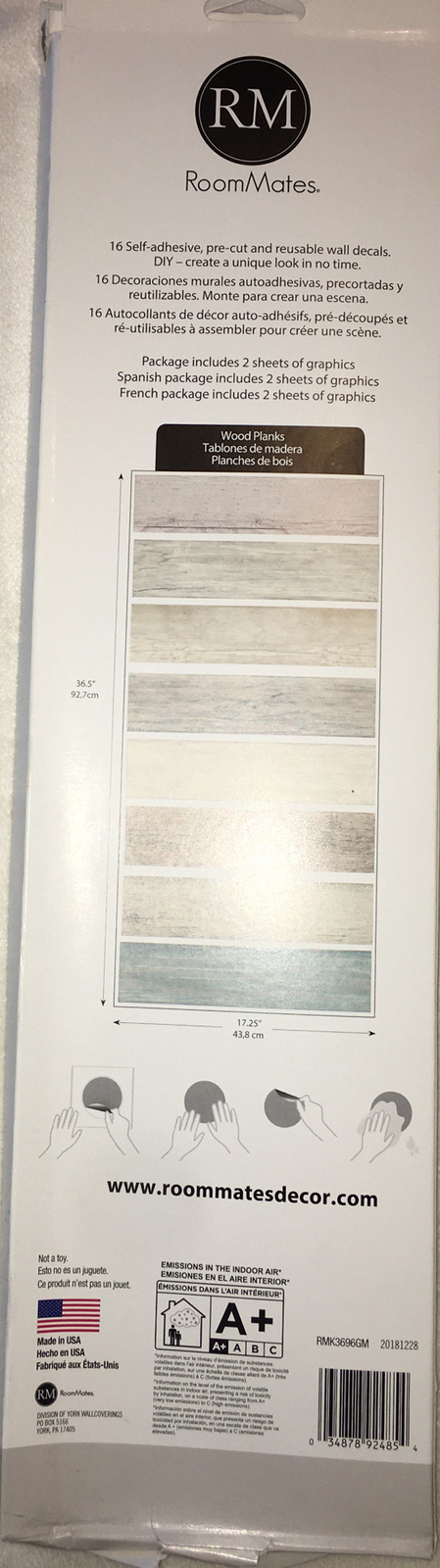 DISTRESSED WOOD look PLANKS peel & stick wall stickers 16 decals barn BLUE decor