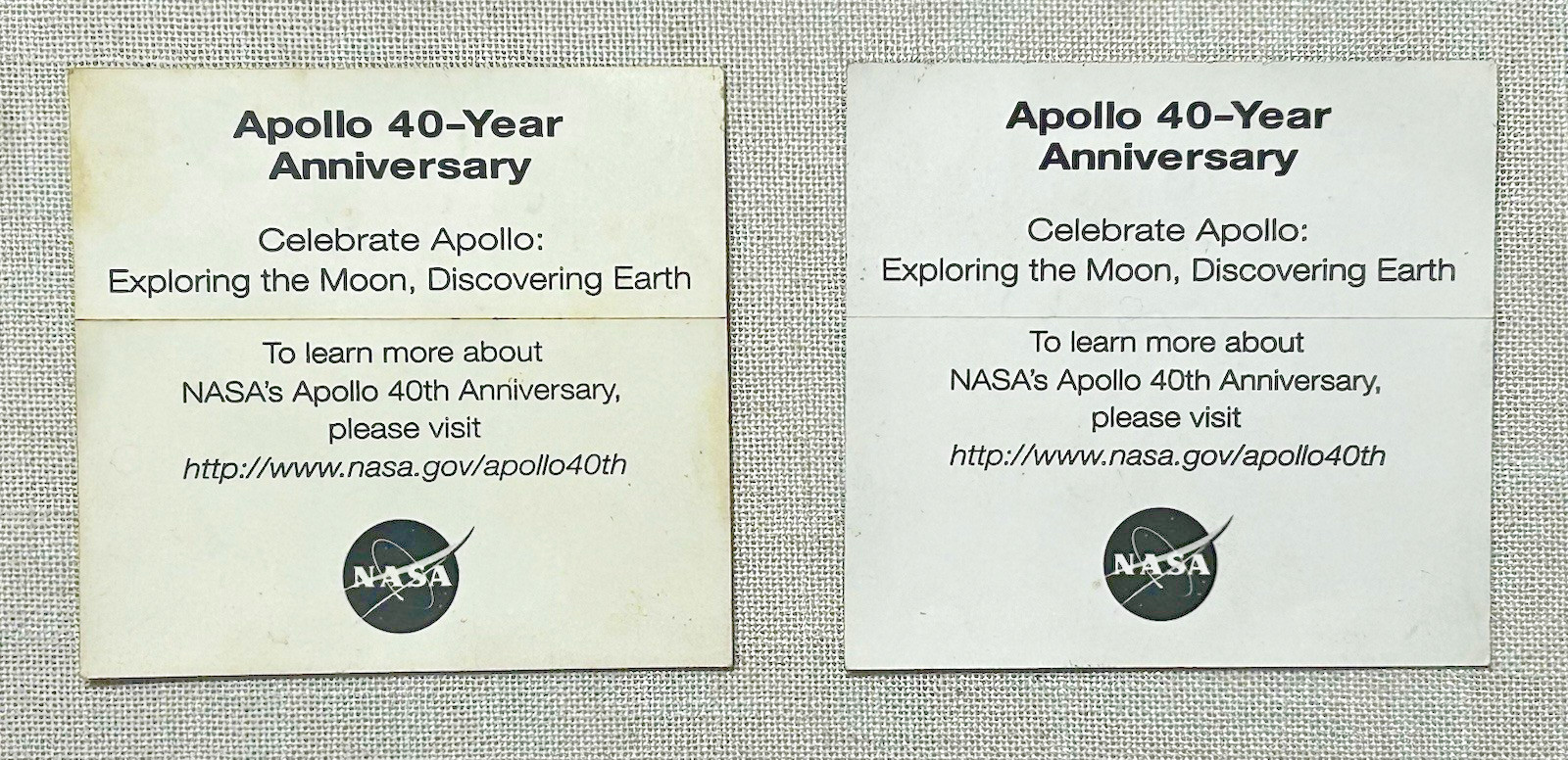 2 NASA Apollo 40 Years Collectible Stickers 4" x 3 3/4"