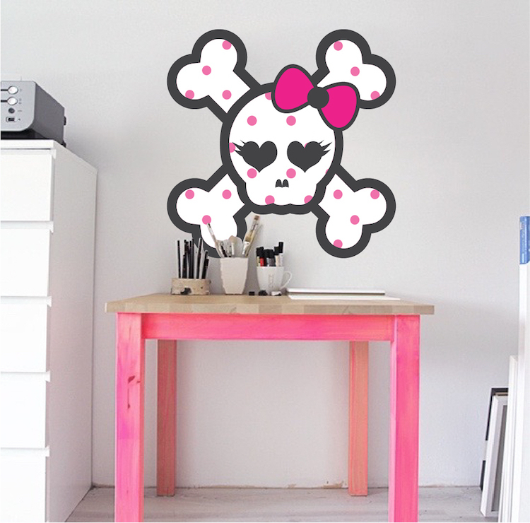 Polka Dot Skull Girls Bedroom Wall Mural Decal Removable Girl Pirate Room, c33