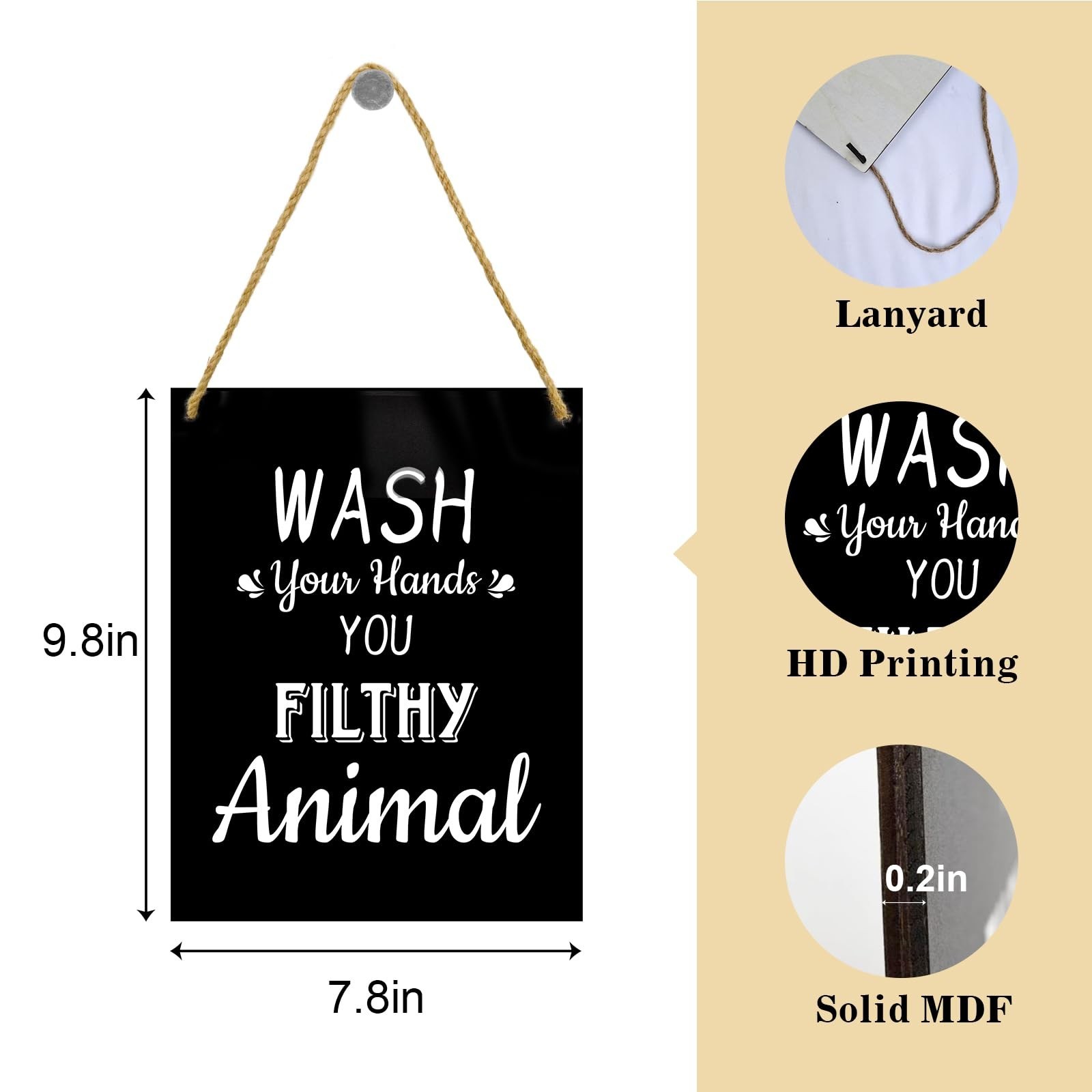 Funny Bathroom Sign 'Wash Your Hands You Filthy Animal' – Rustic Wood Wall De…