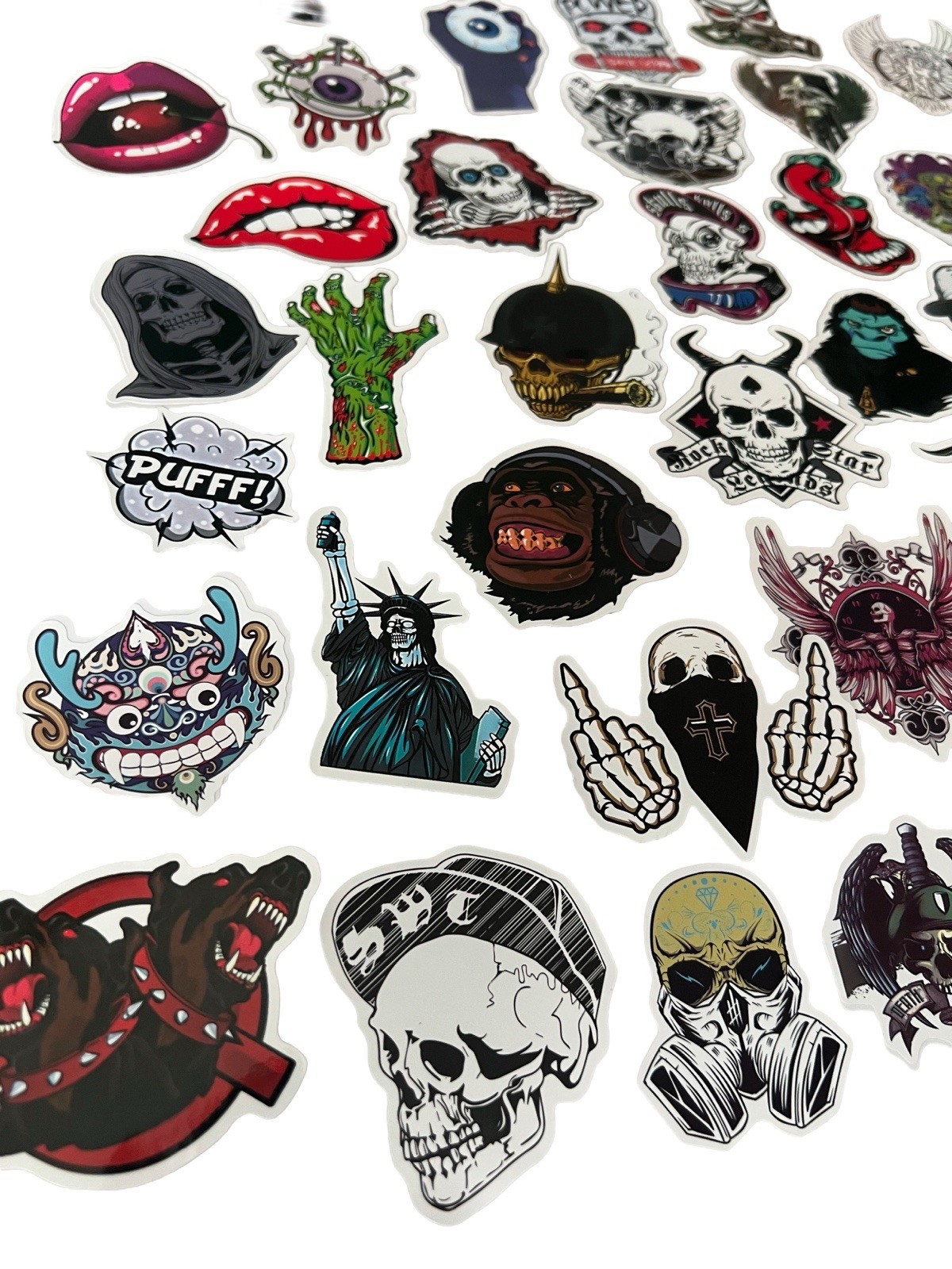 50pc Edgy Sticker Pack – Waterproof Vinyl – Skull Zombie Rock Streetwear Art