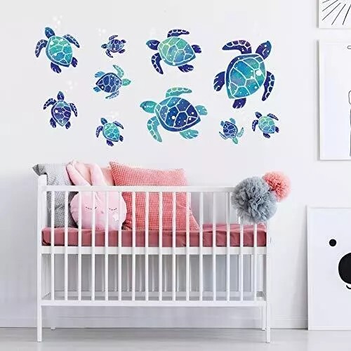 12 Pieces Sea Turtle Wall Decals Turtle Vinyl Stickers Underwater Ocean Decals