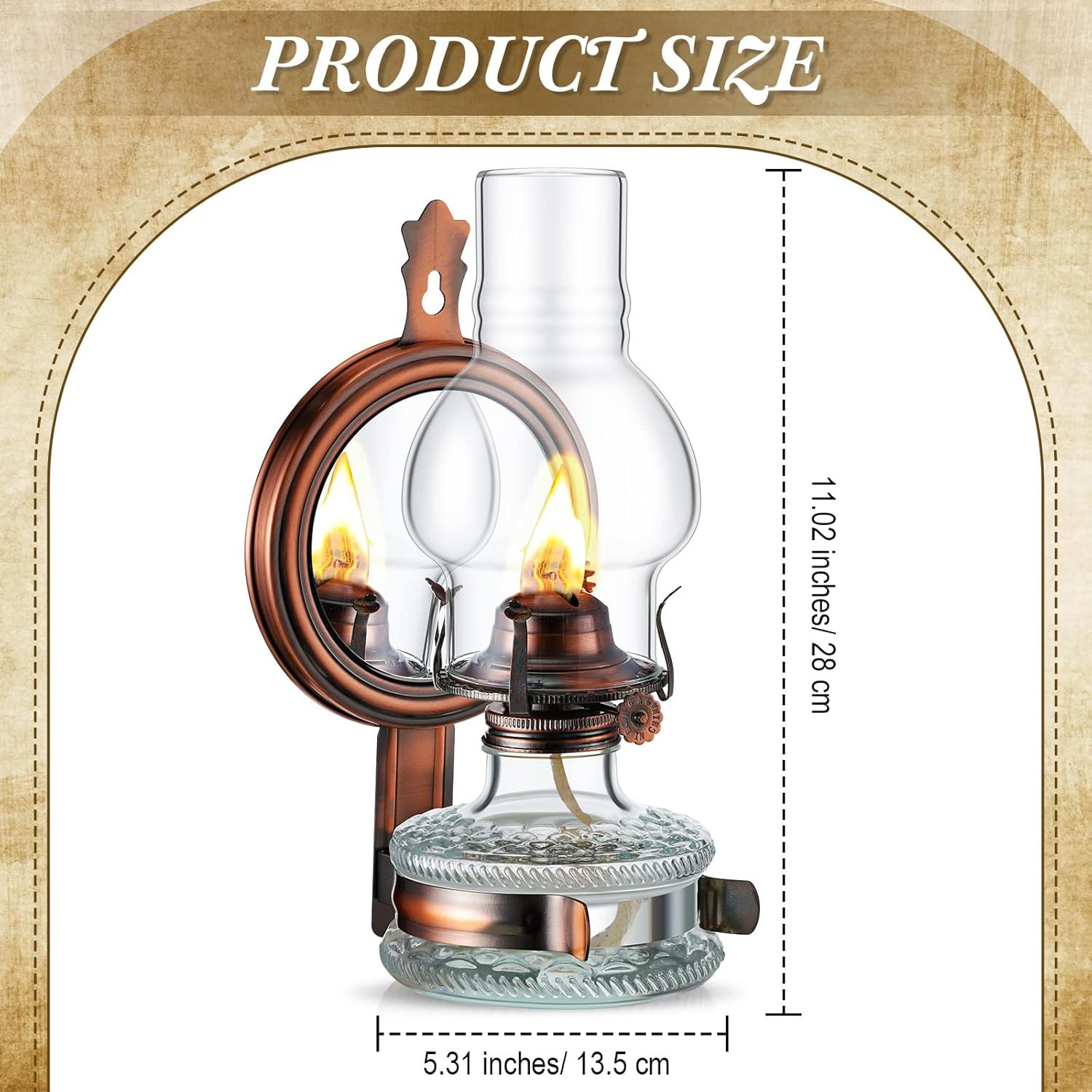2 Pcs Large Kerosene Lamp Lantern Chamber Oil Wall Mounted Vintage Glass Clear K