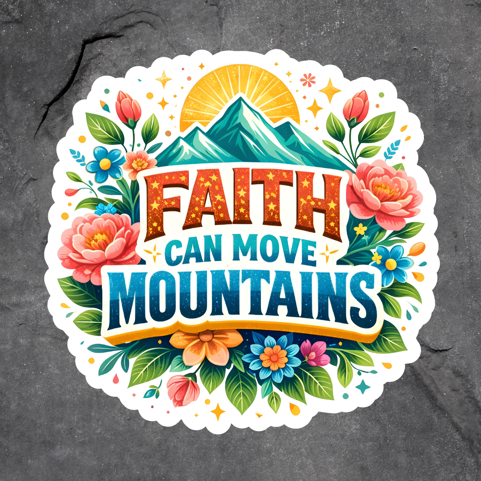 Christian Sticker Vinyl Decal Faith Can Move Mountains Bible Scripture Floral