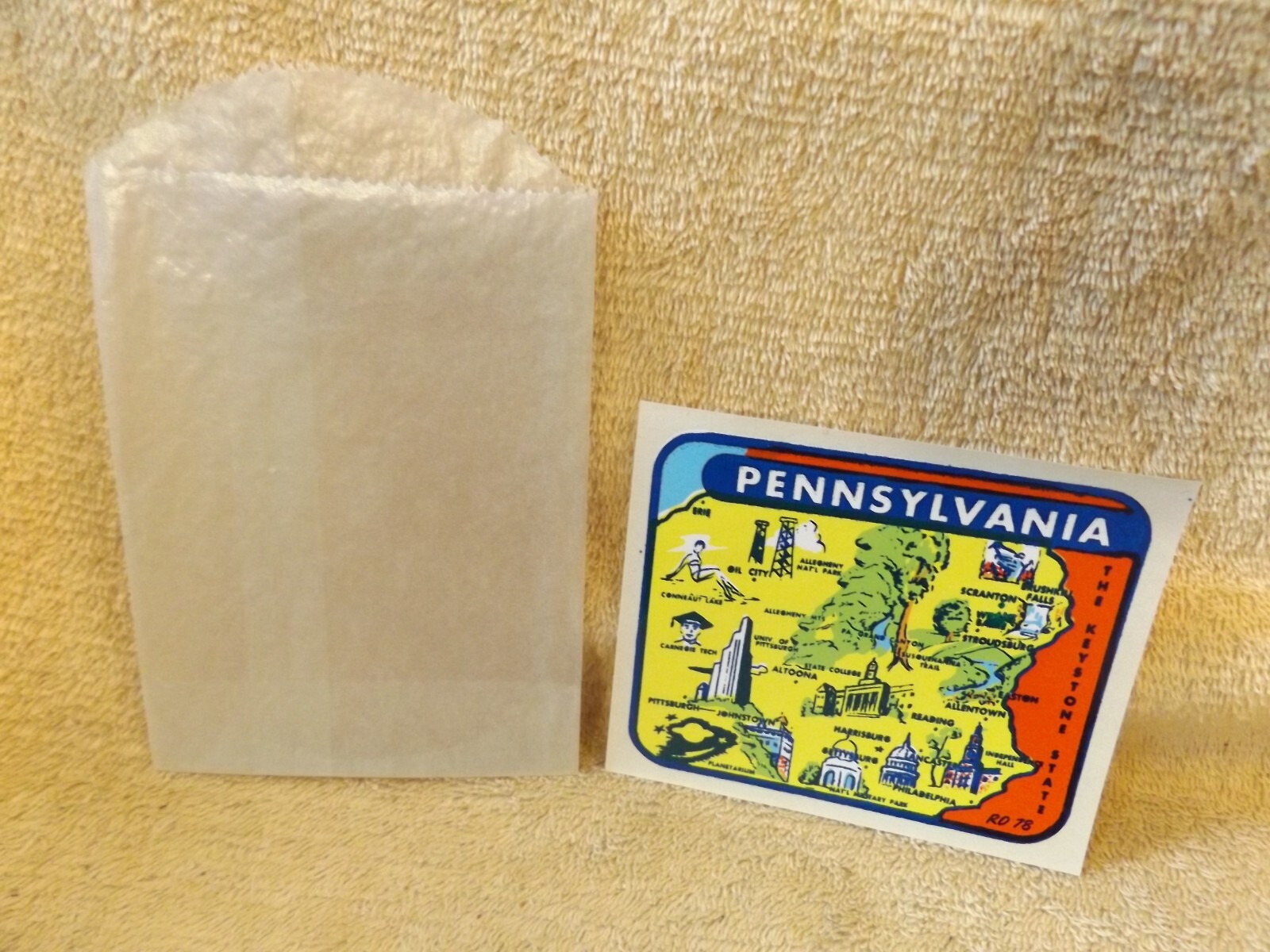 PENNSYLVANIA "The Keystone State" Vintage 1960s Decal in original sleeve