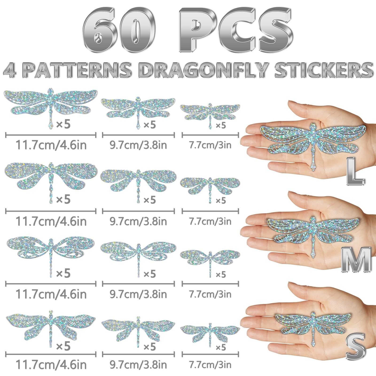 60 Pcs 3D Silver Dragonfly Wall Decor, 4 Styles 3 Sizes,Dragonfly Cake Birthd…
